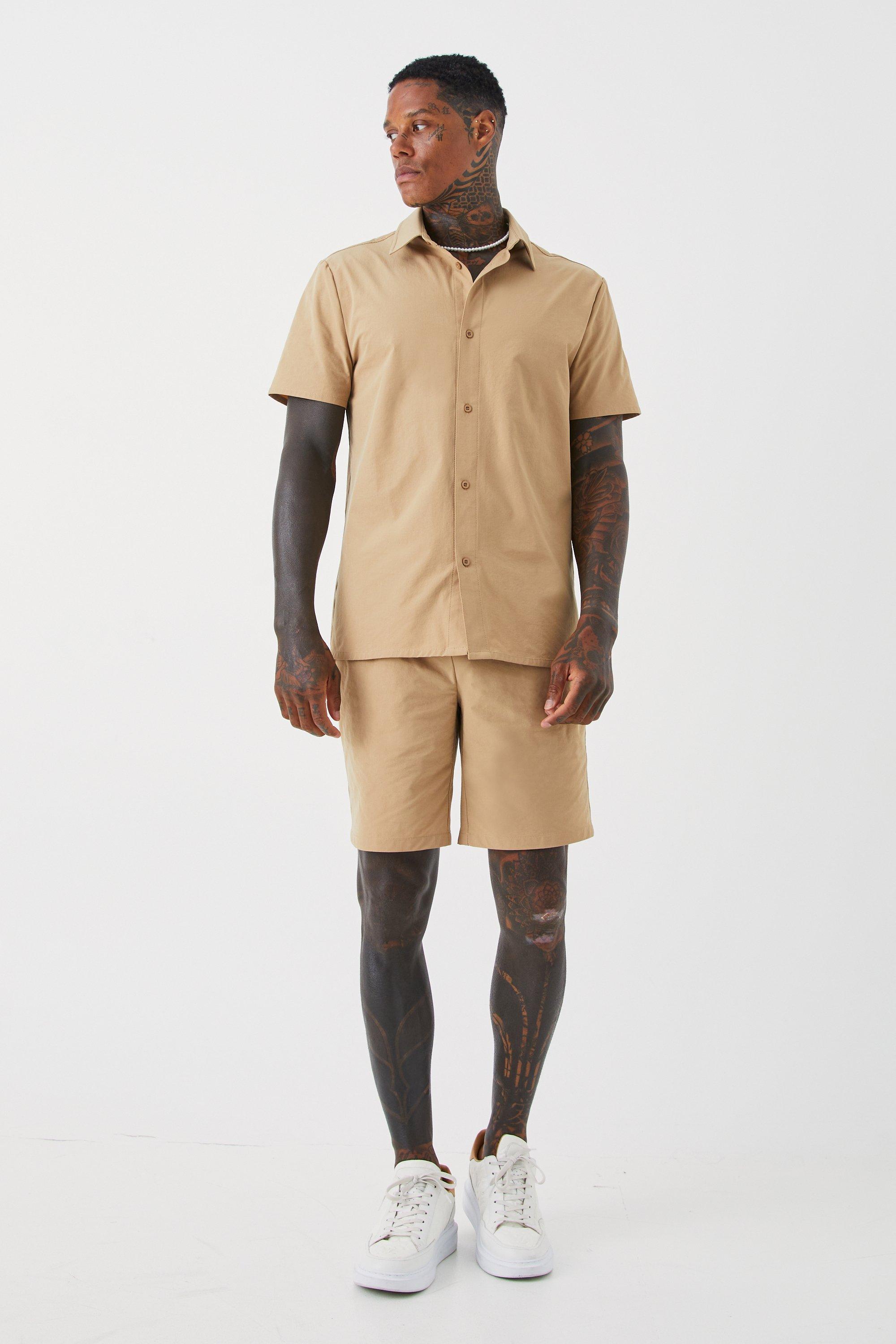 Mens Beige Technical Stretch Shirt & Short, Beige