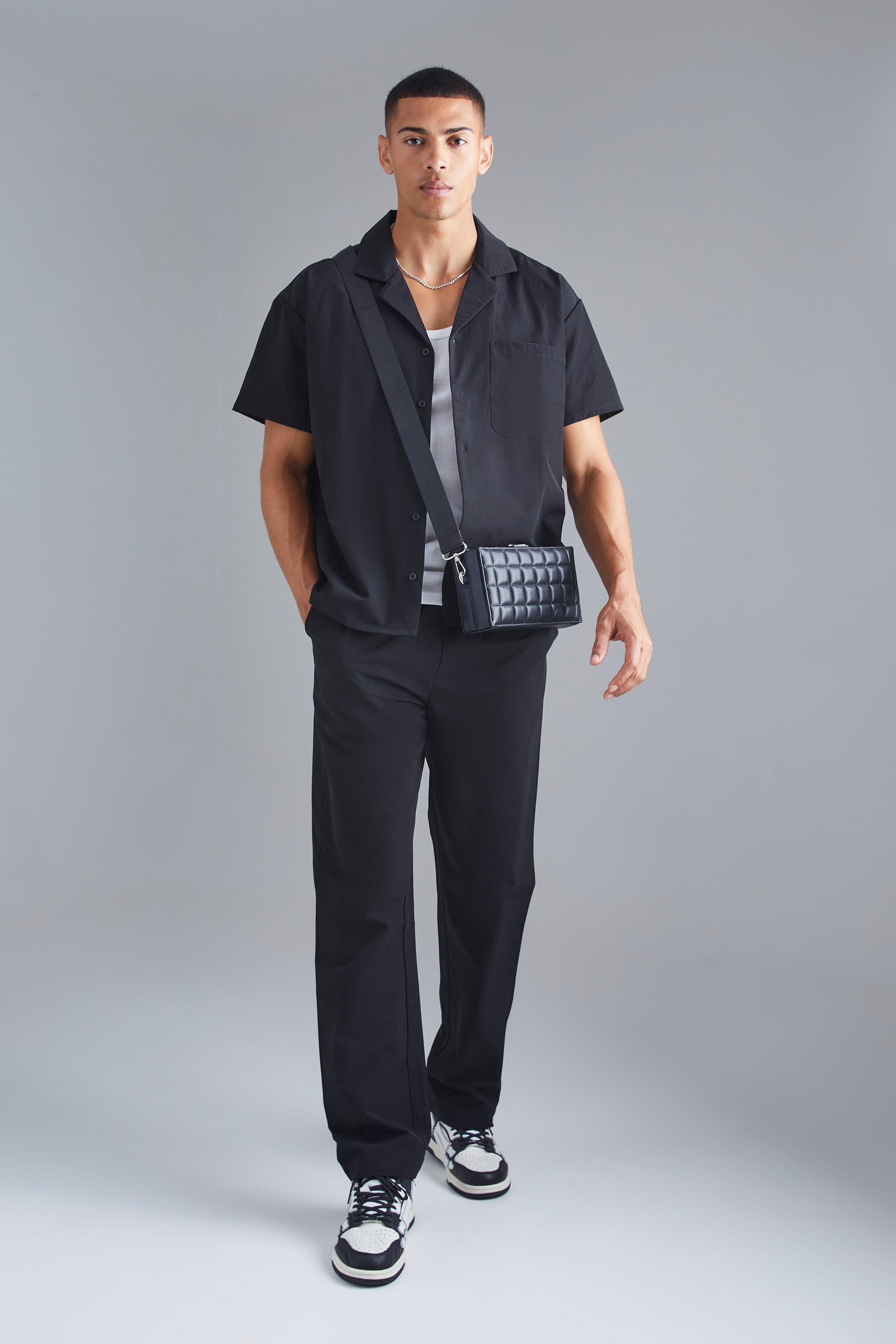 Image of Camicia squadrata in Stretch tecnico & pantaloni, Nero