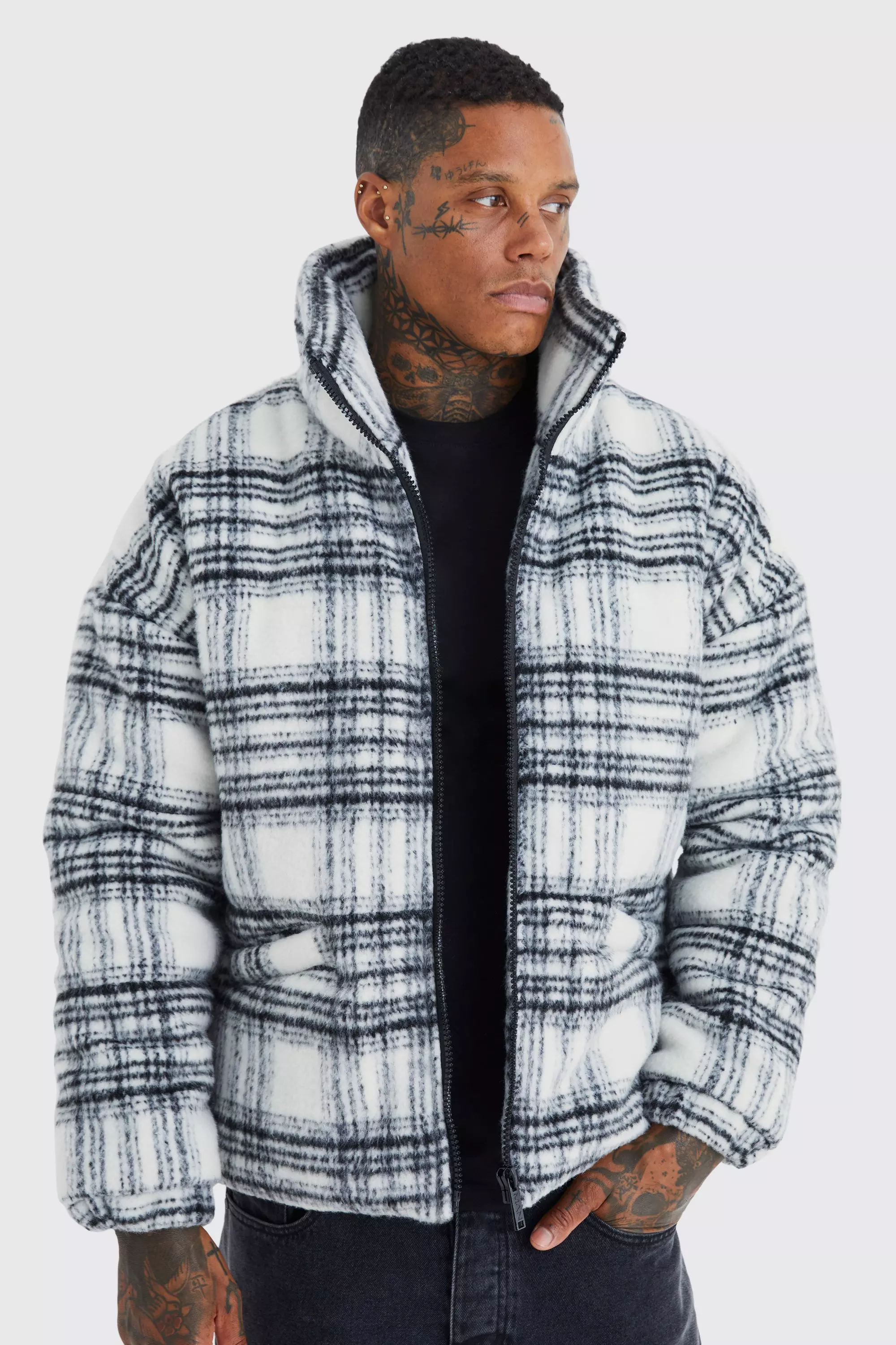 Plaid bubble coat deals