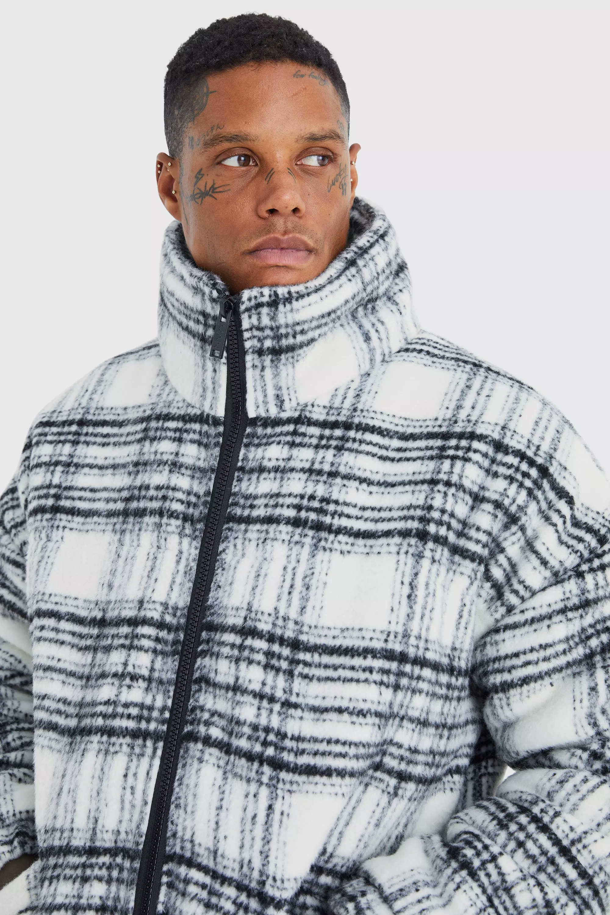 Checkered best sale puffer coat