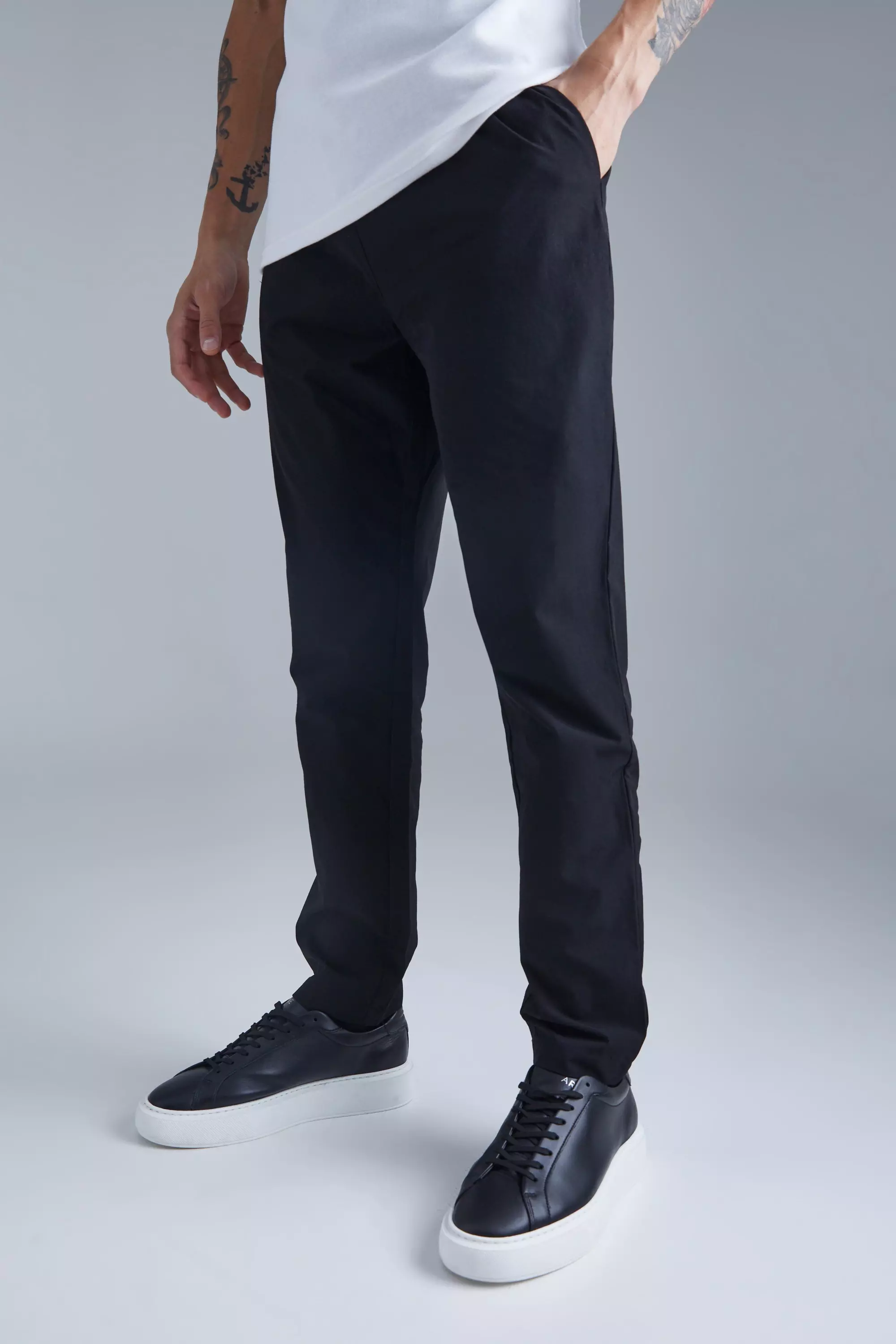 Black stretch hot sale slim trousers