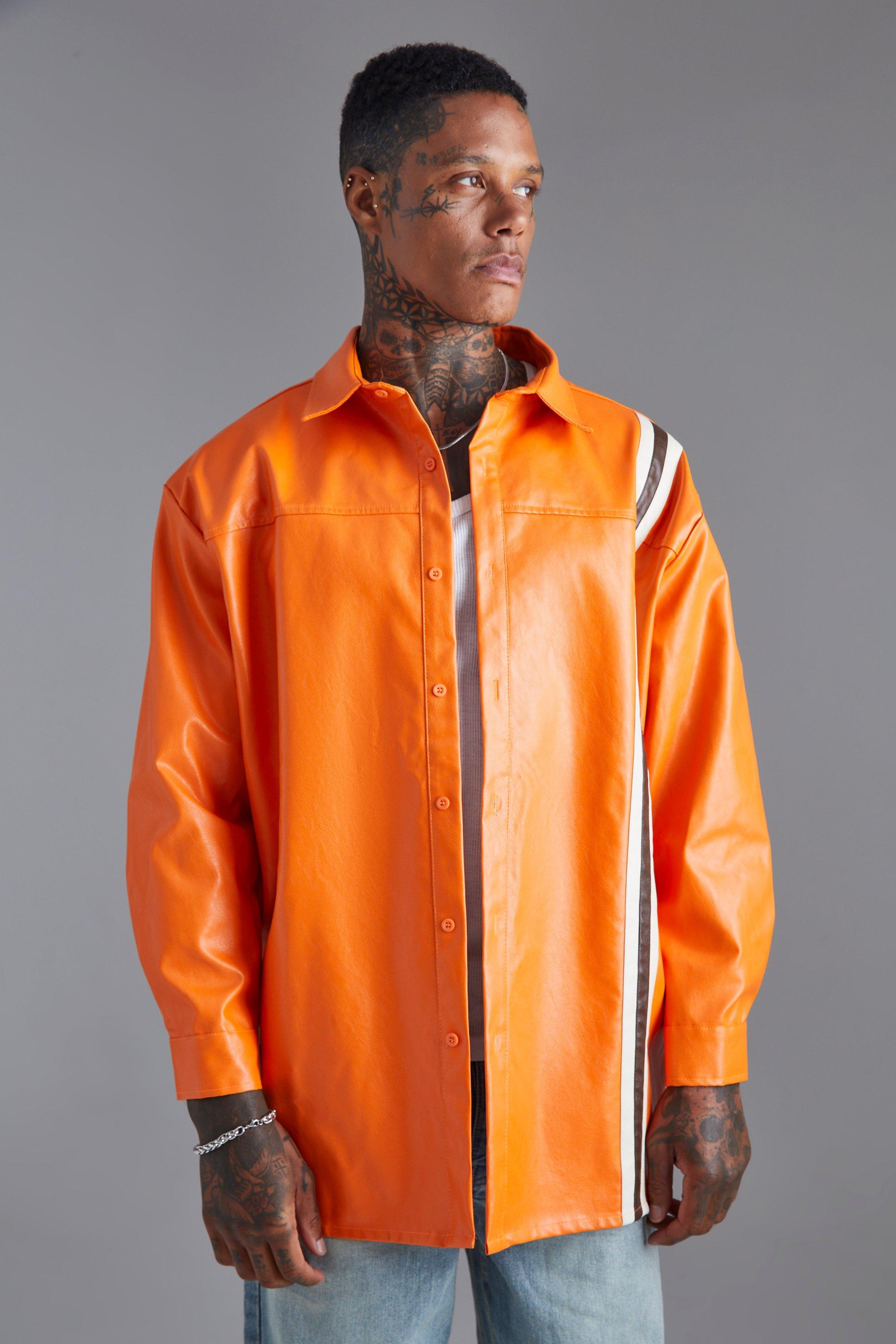 Mens Orange Long Sleeve Oversized Multi Tape Placement Shirt, Orange