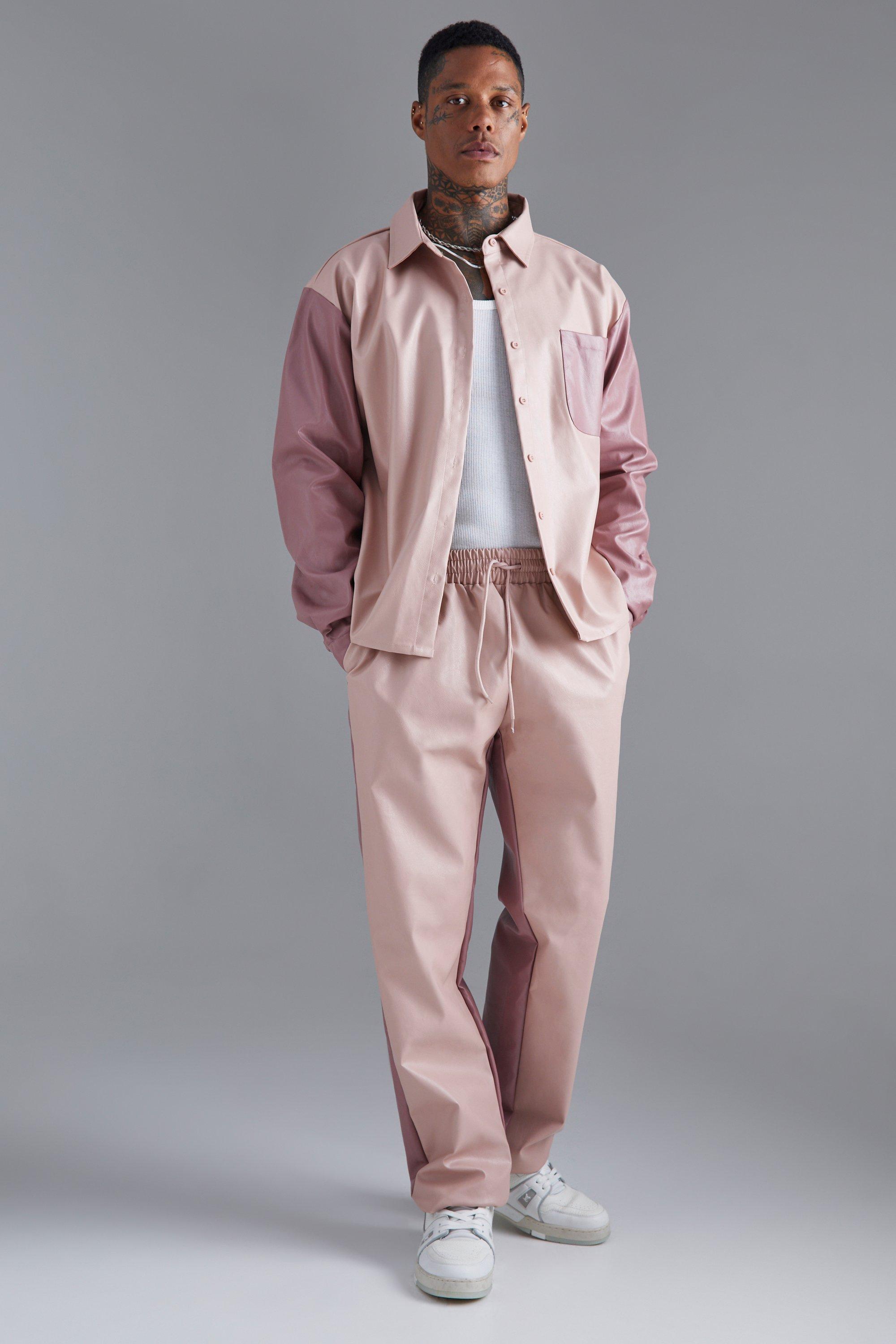 Mens Pink Long Sleeve Colourblock Overshirt And Gusset Trouser, Pink