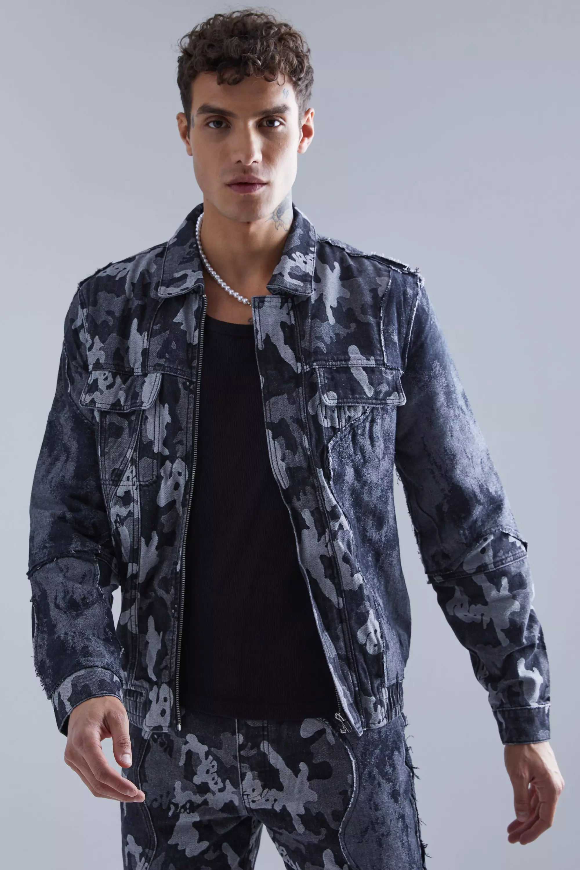 Long camo hotsell denim jacket