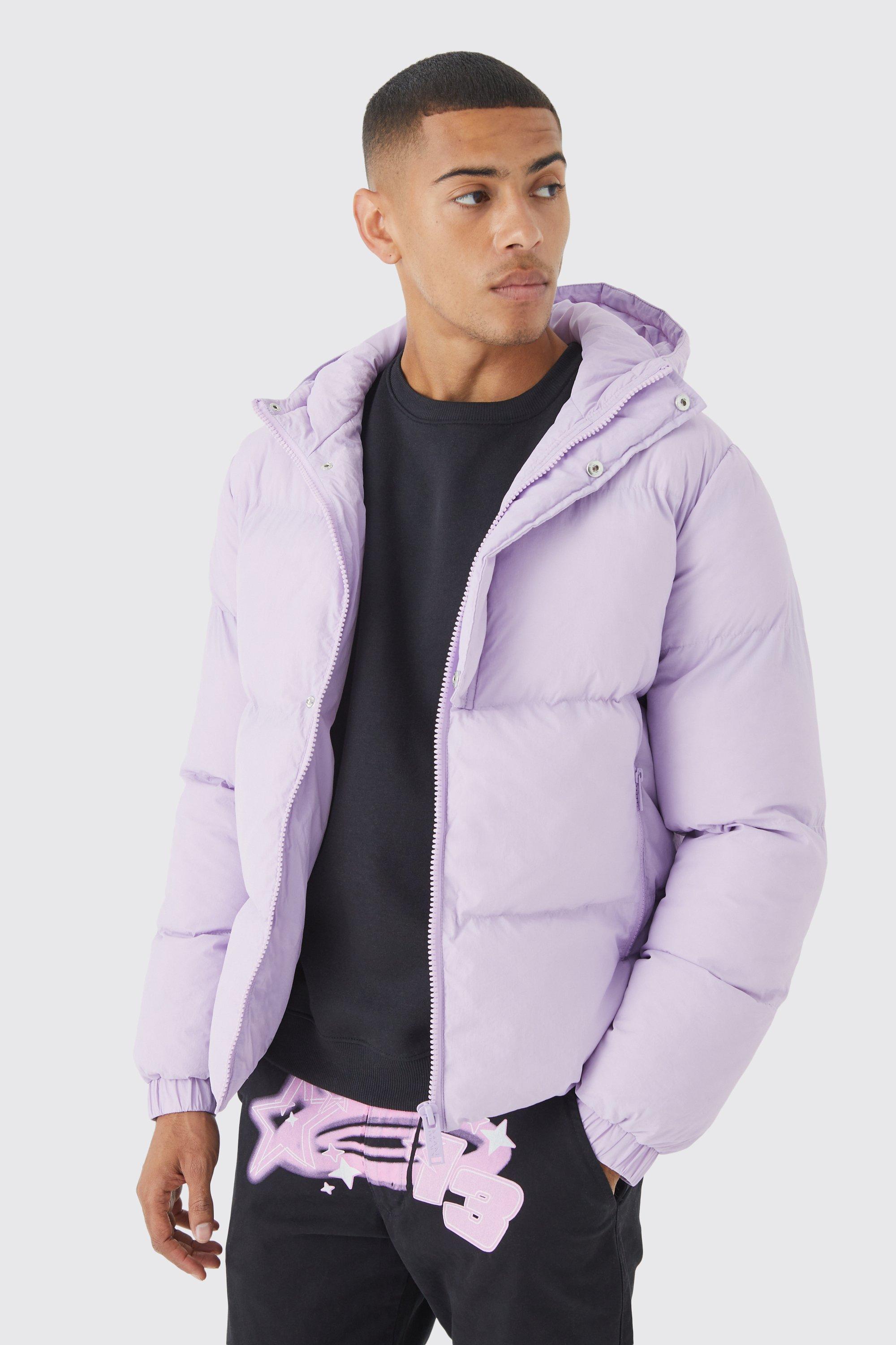 men's boxy hooded puffer with half placket - purple - s, purple