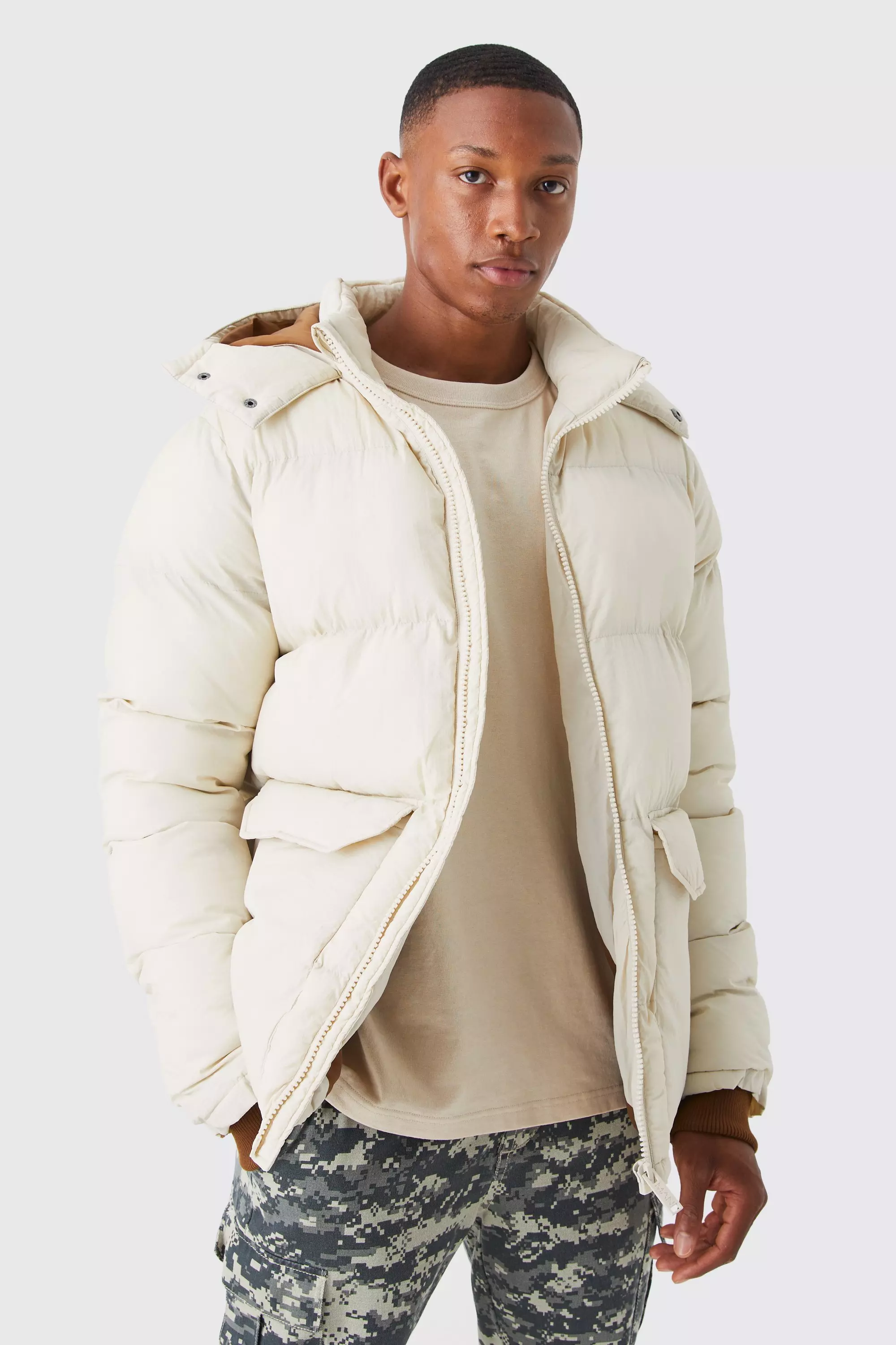 Mid length hooded online puffer jacket