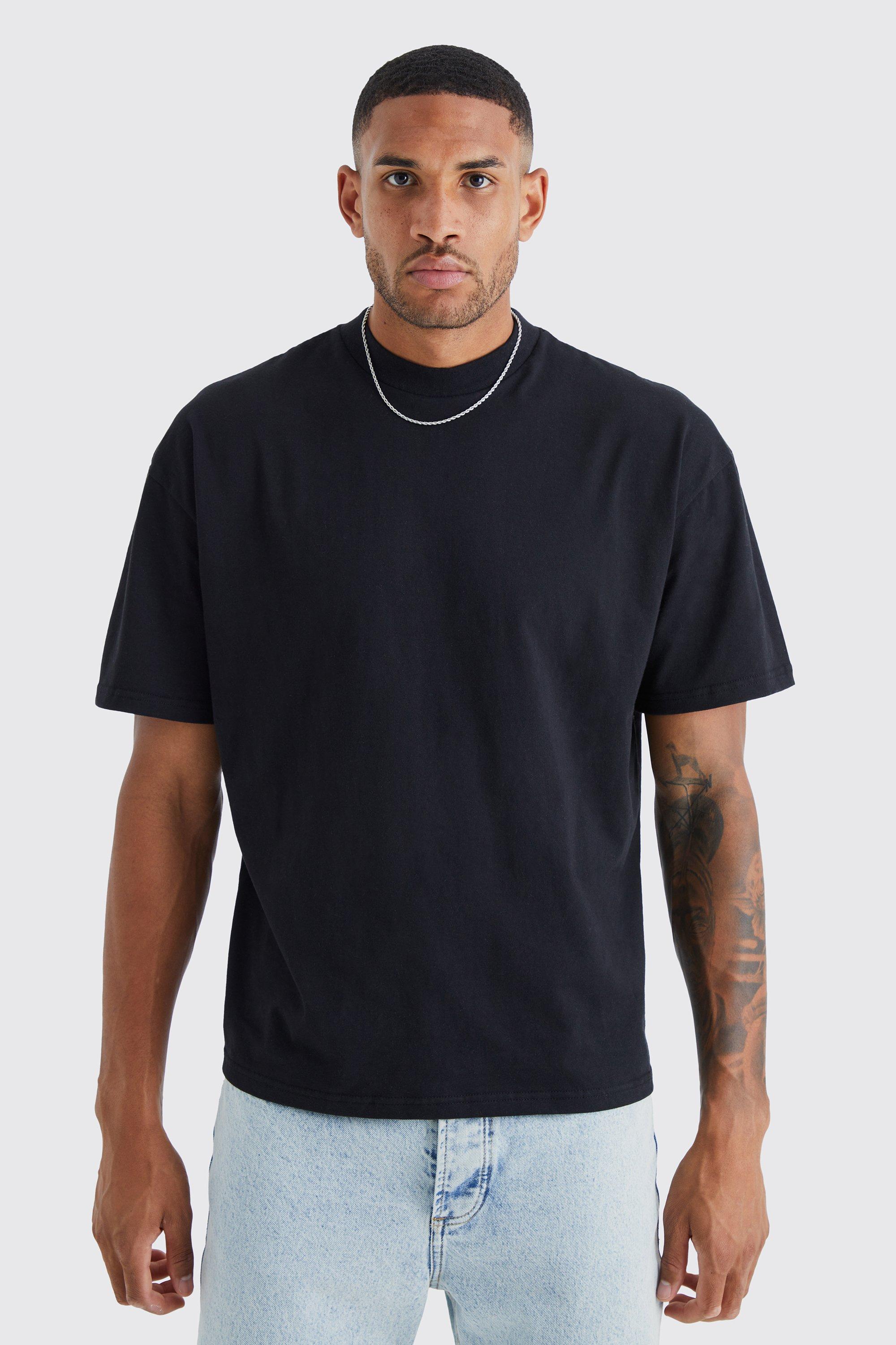 Image of T-shirt Tall oversize pesante con girocollo esteso, Nero