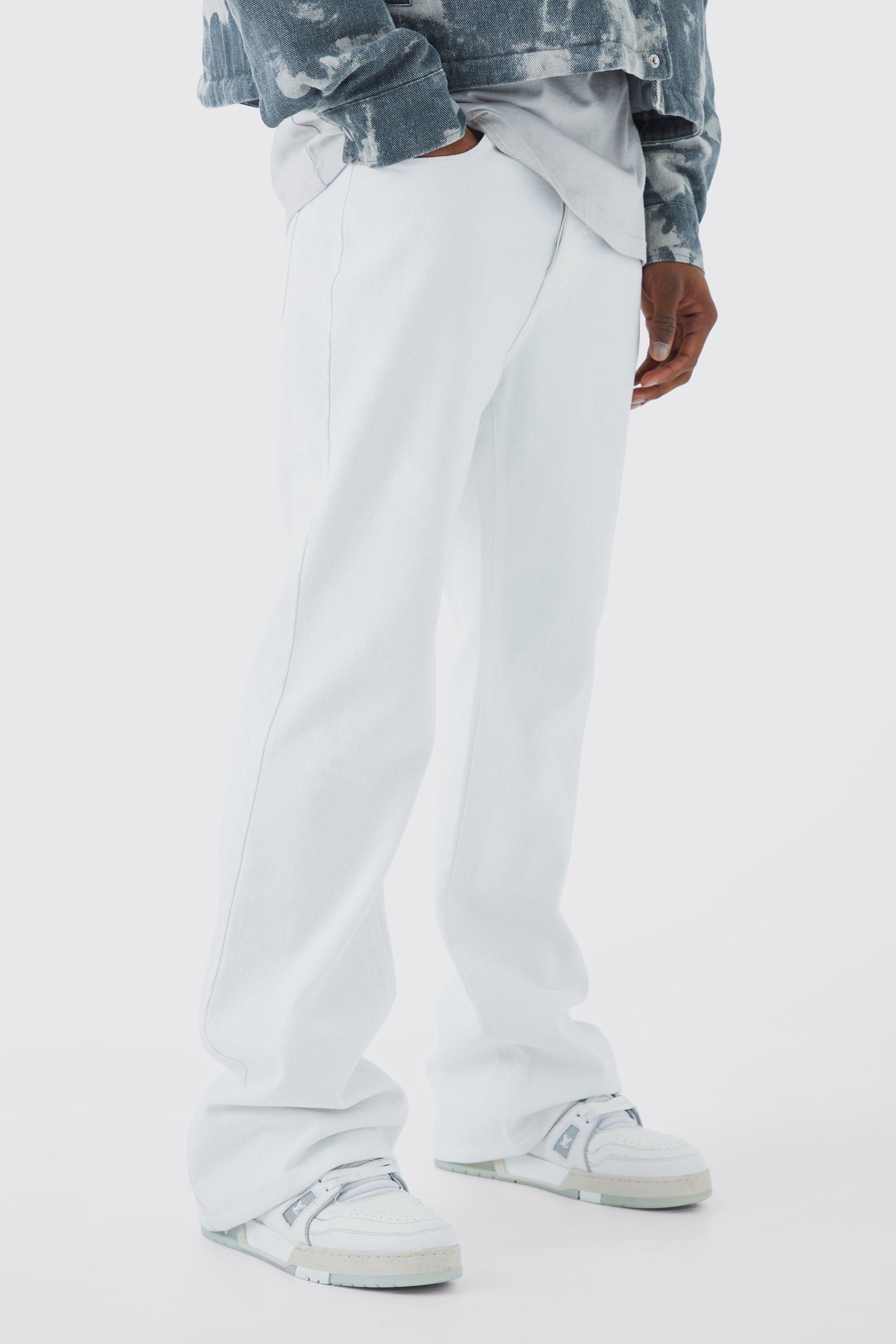 Mens White Relaxed Rigid Flare Jean, White