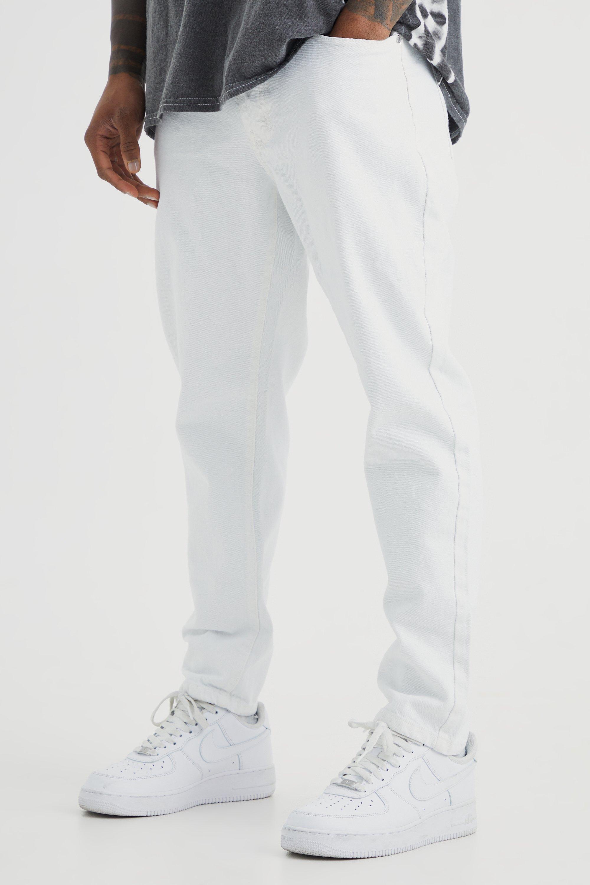 Mens White Tapered Rigid Jean, White