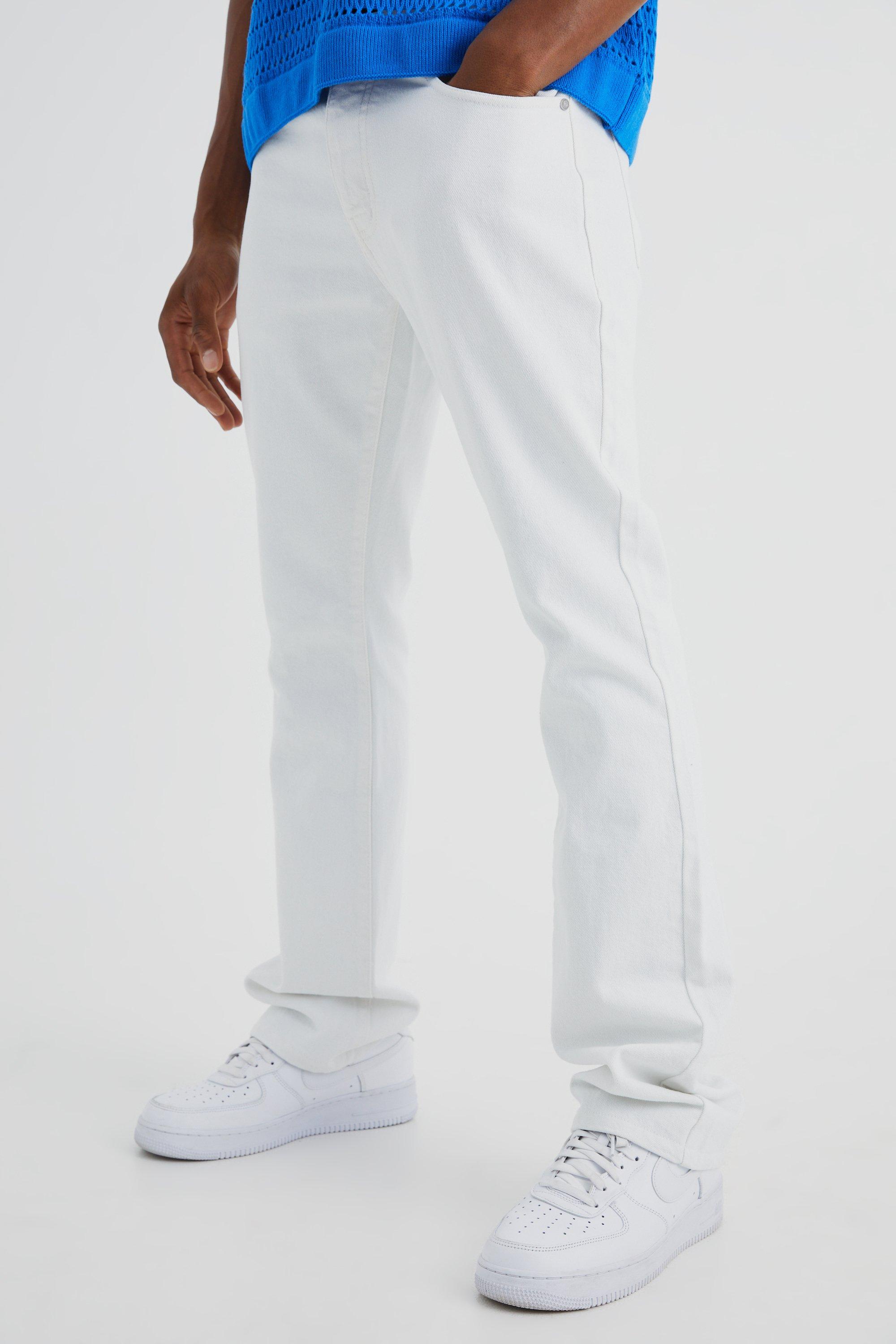 Image of Jeans a zampa Slim Fit in denim rigido, Bianco
