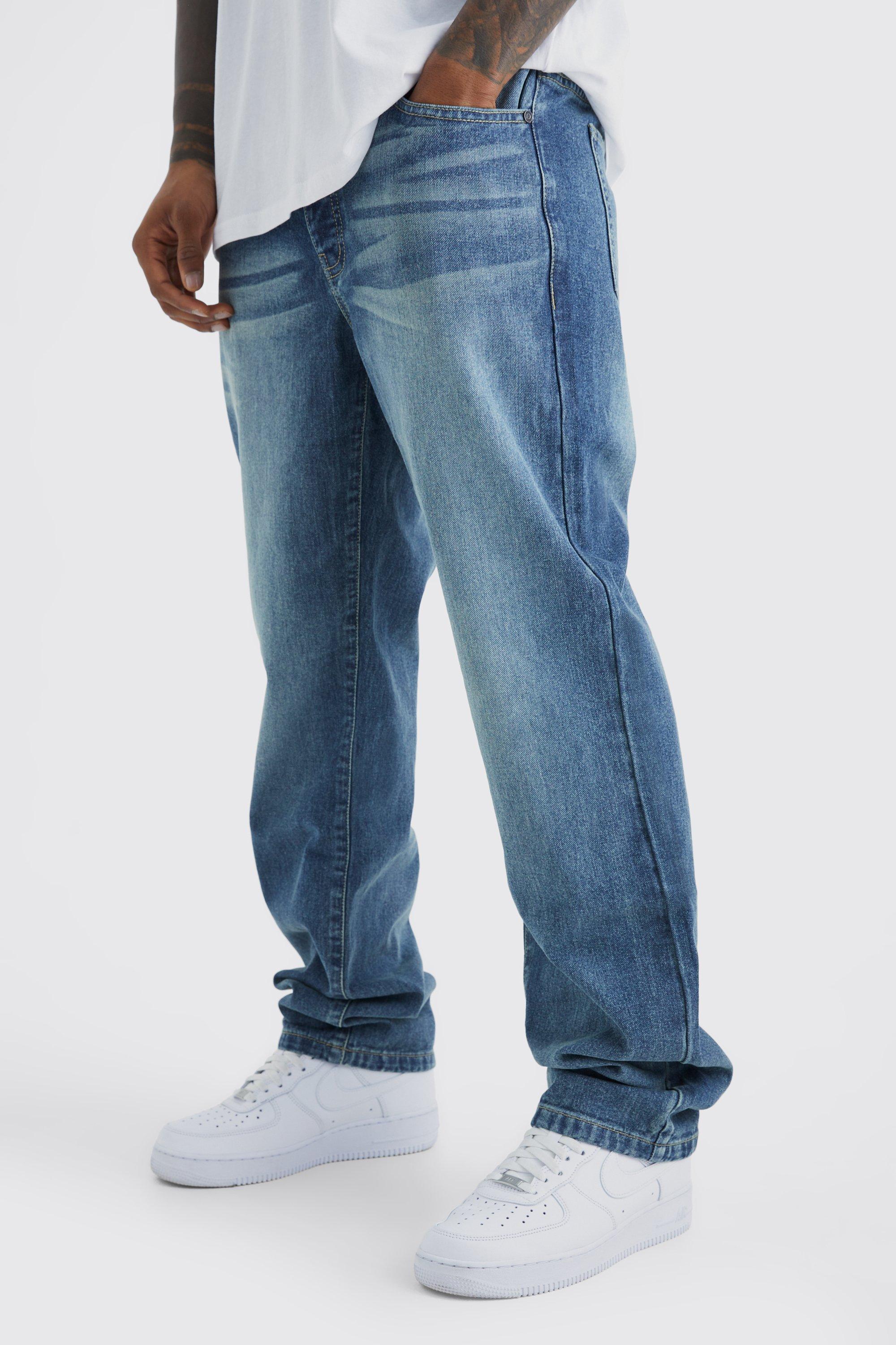 Jeans rilassati in denim rigido, Azzurro