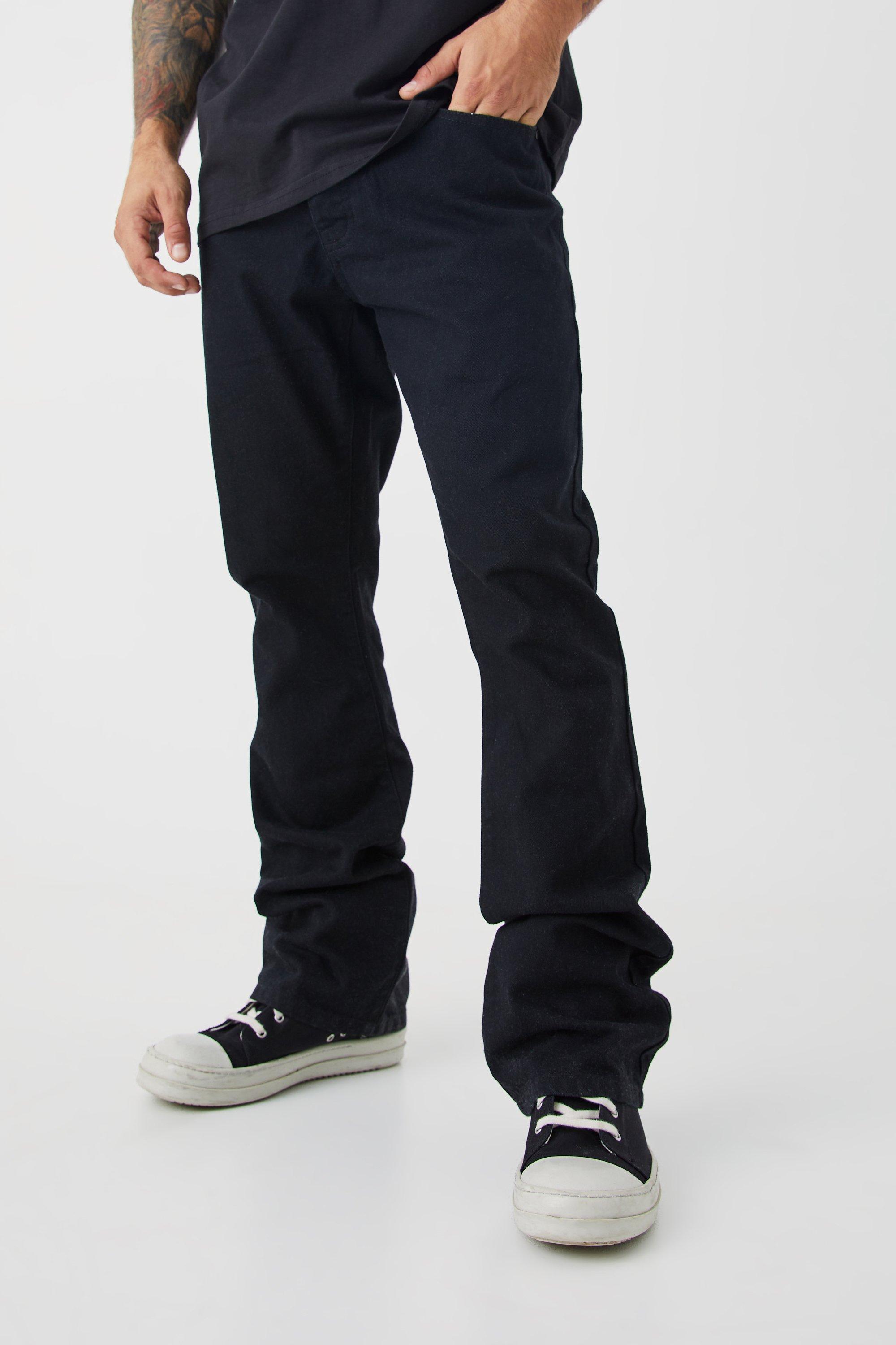 Image of Jeans a zampa Slim Fit in denim rigido, Nero
