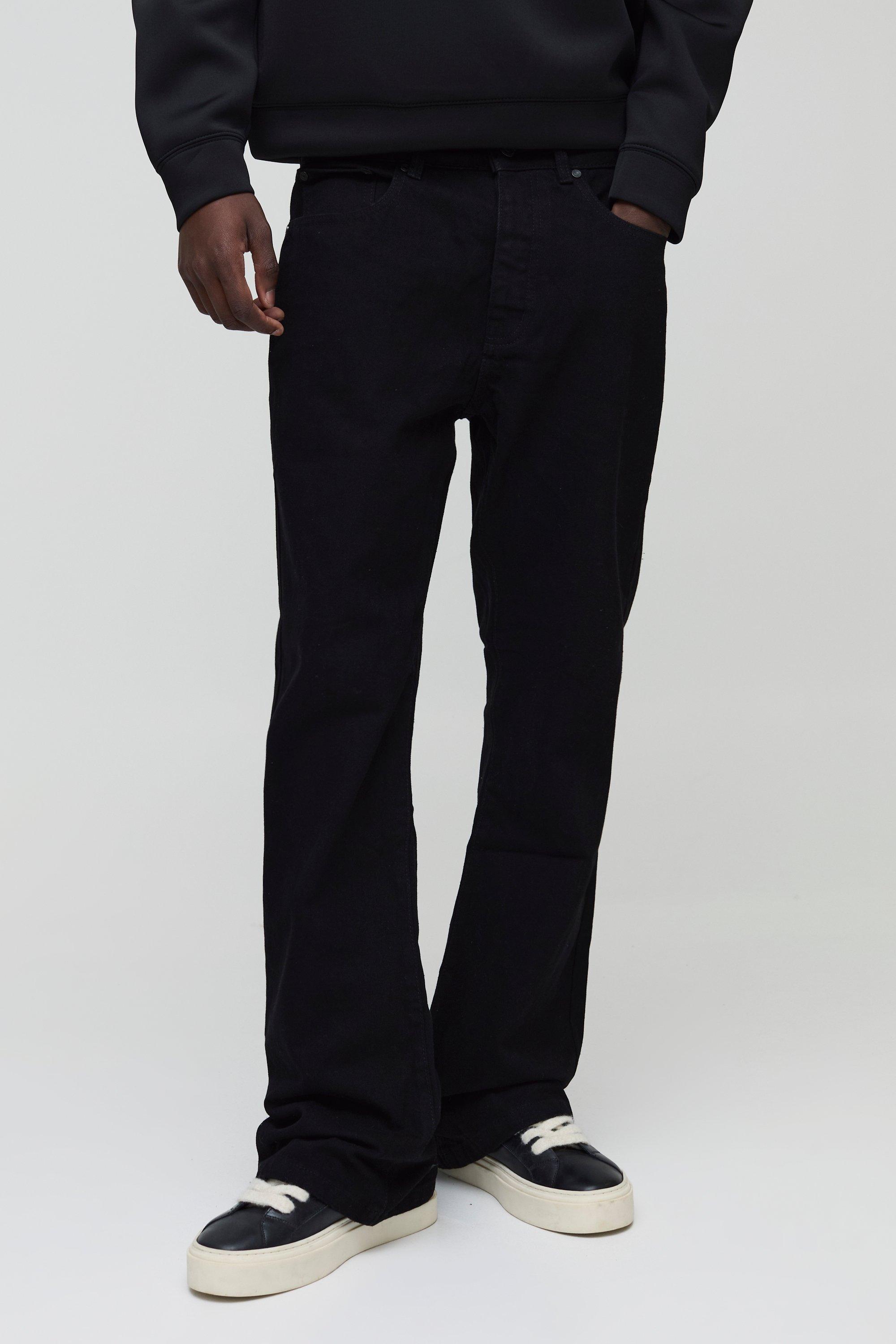 Mens Black Relaxed Rigid Flare Jean, Black