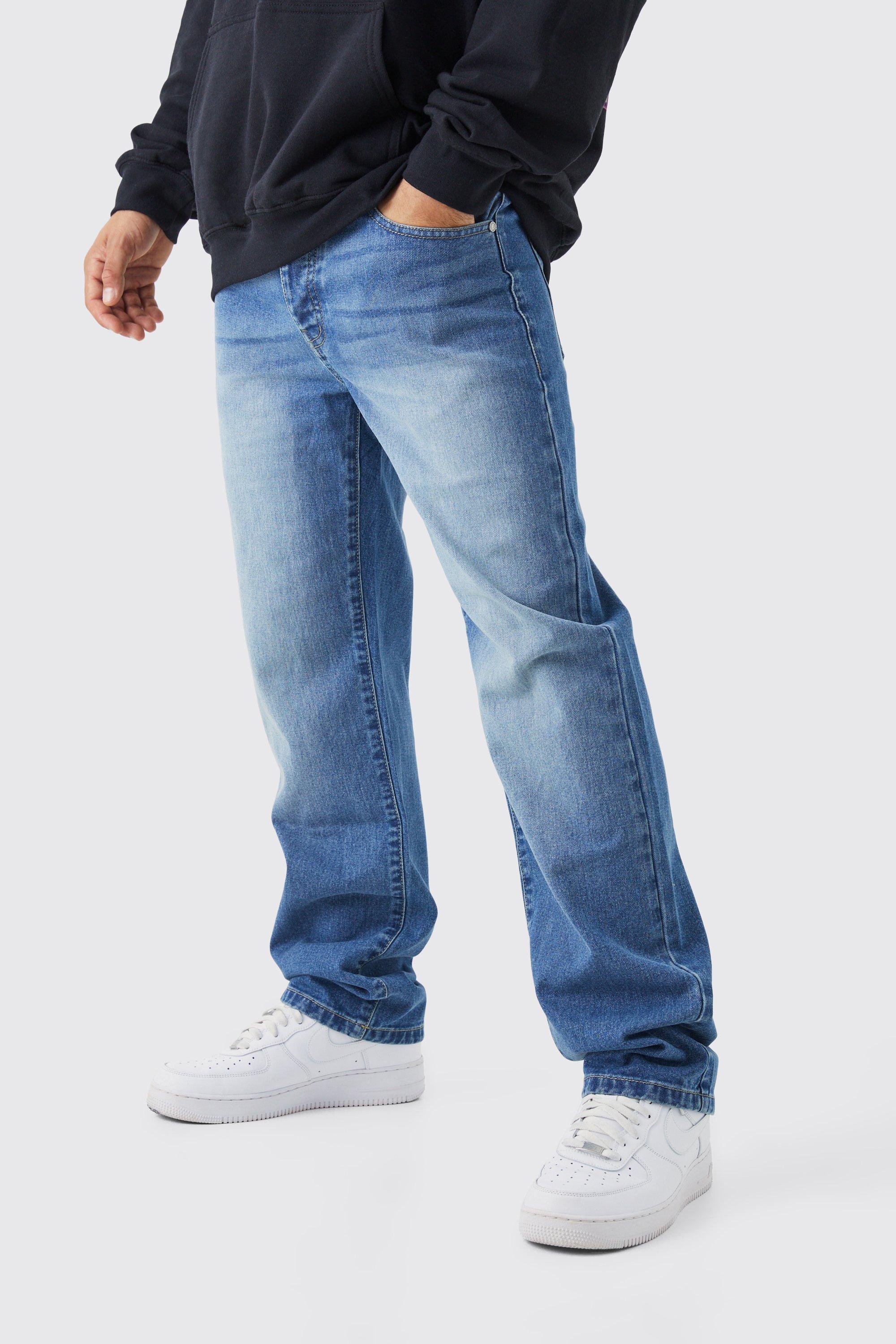 Jeans rilassati in denim rigido, Azzurro