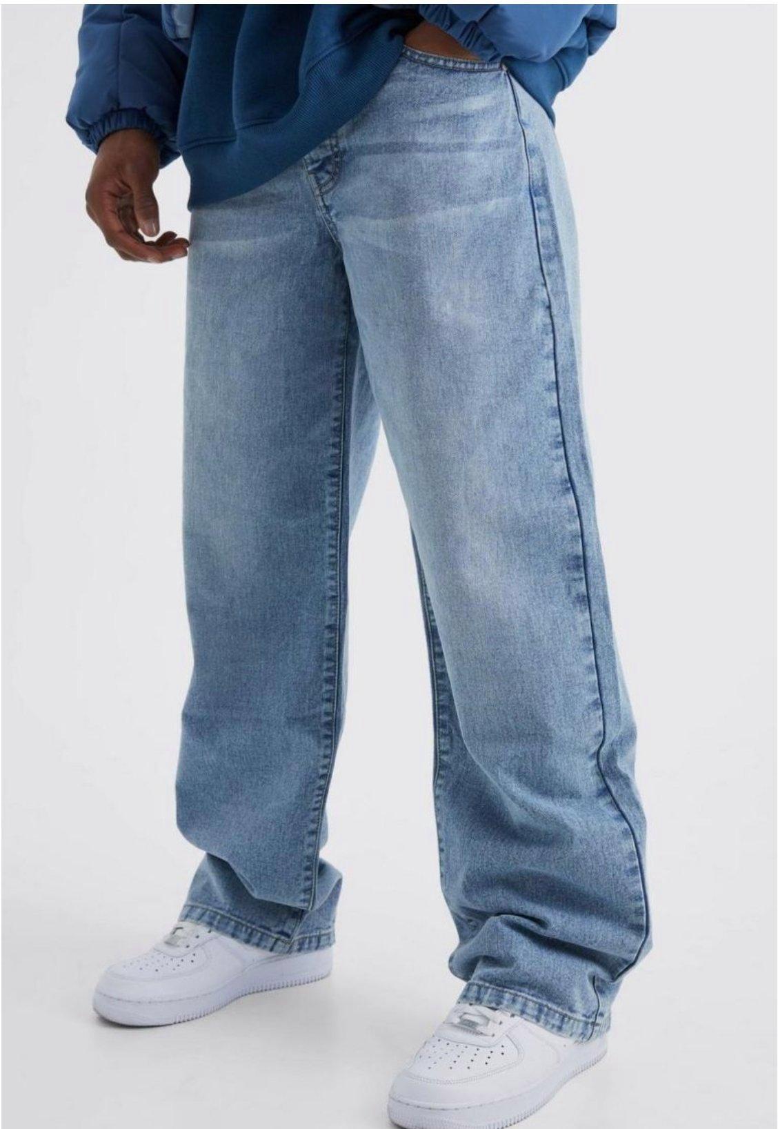 Mens Blue Baggy Rigid Washed Jeans, Blue