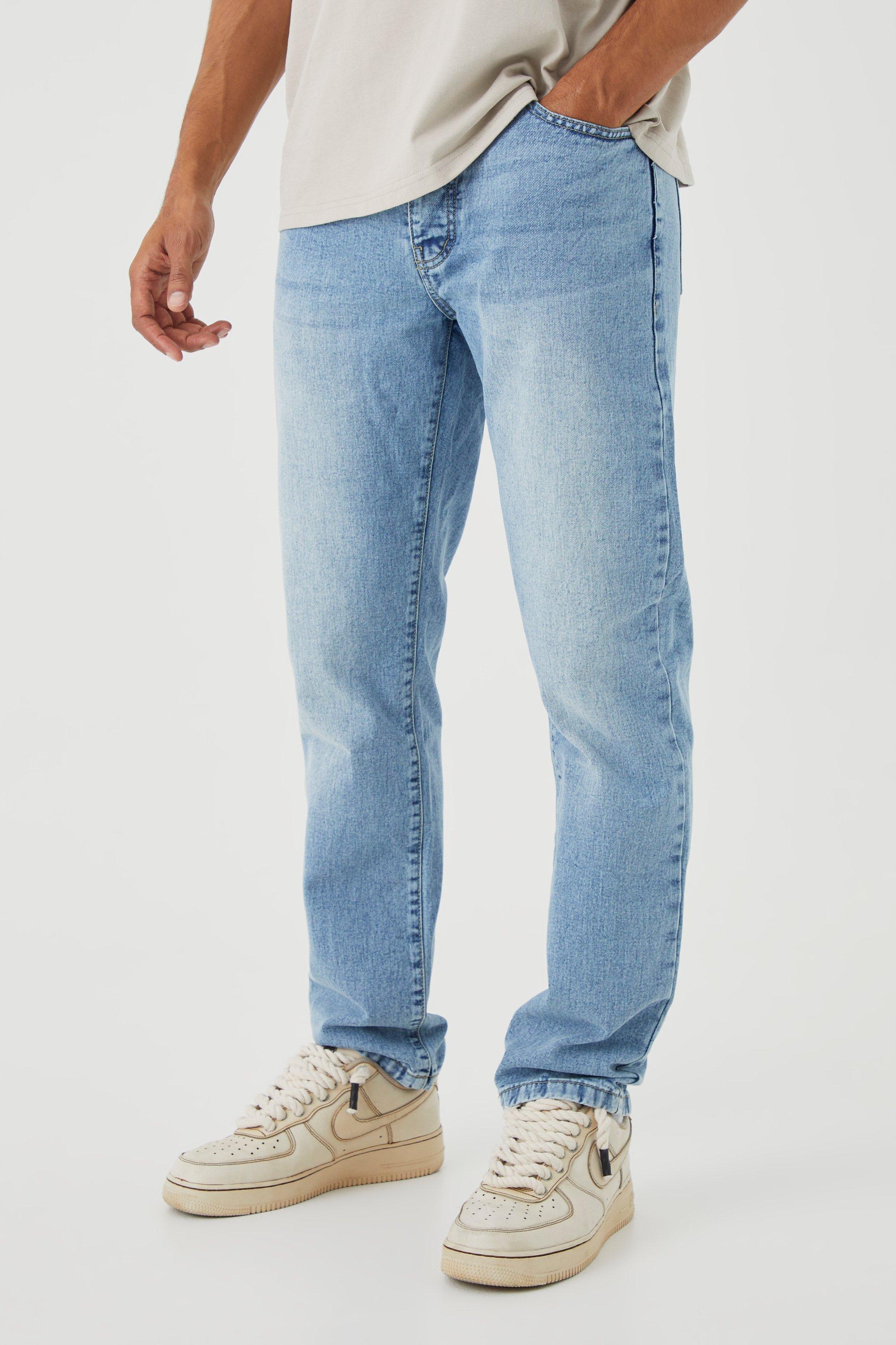 Image of Jeans dritti in denim rigido, Azzurro