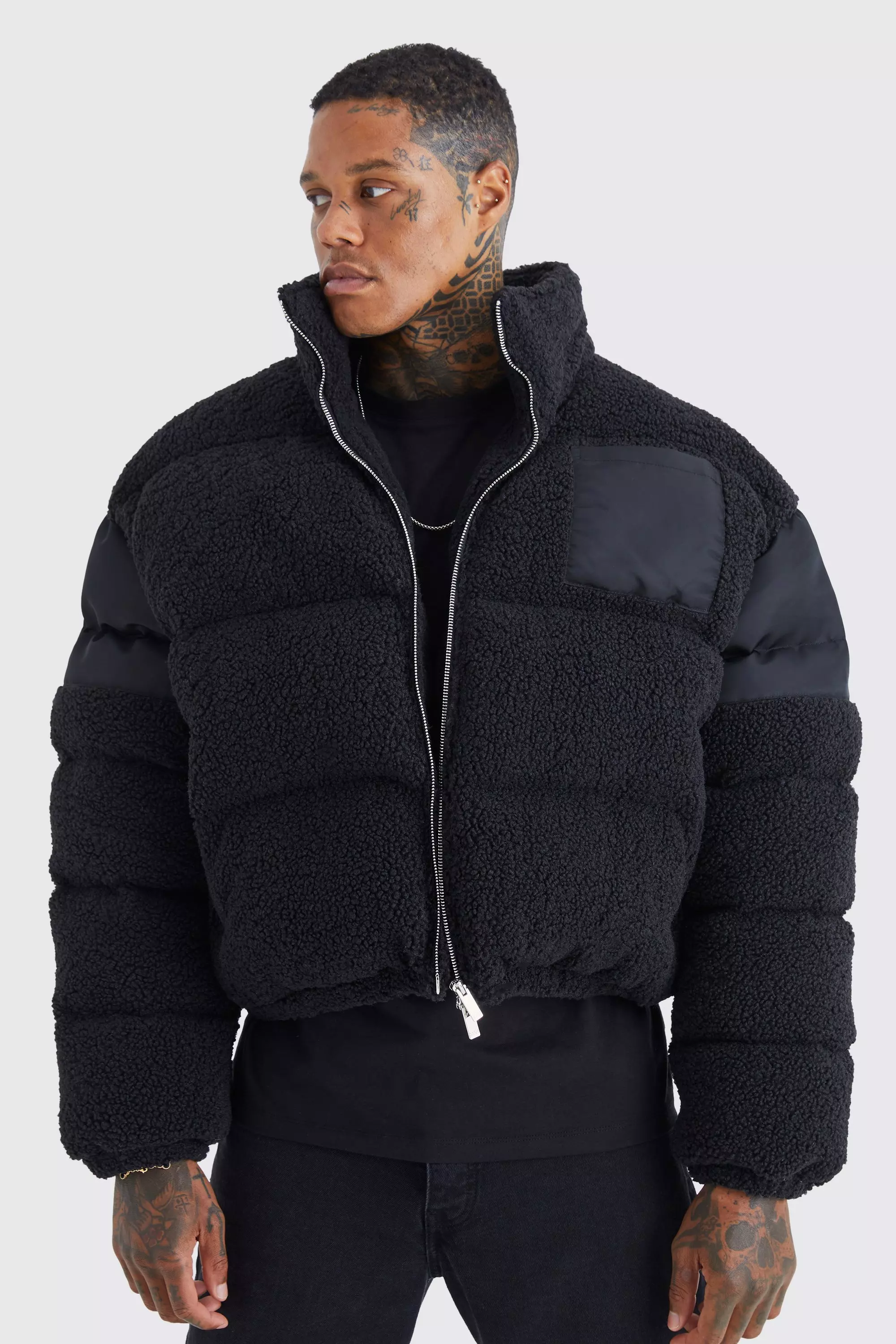 Black funnel outlet neck puffer jacket