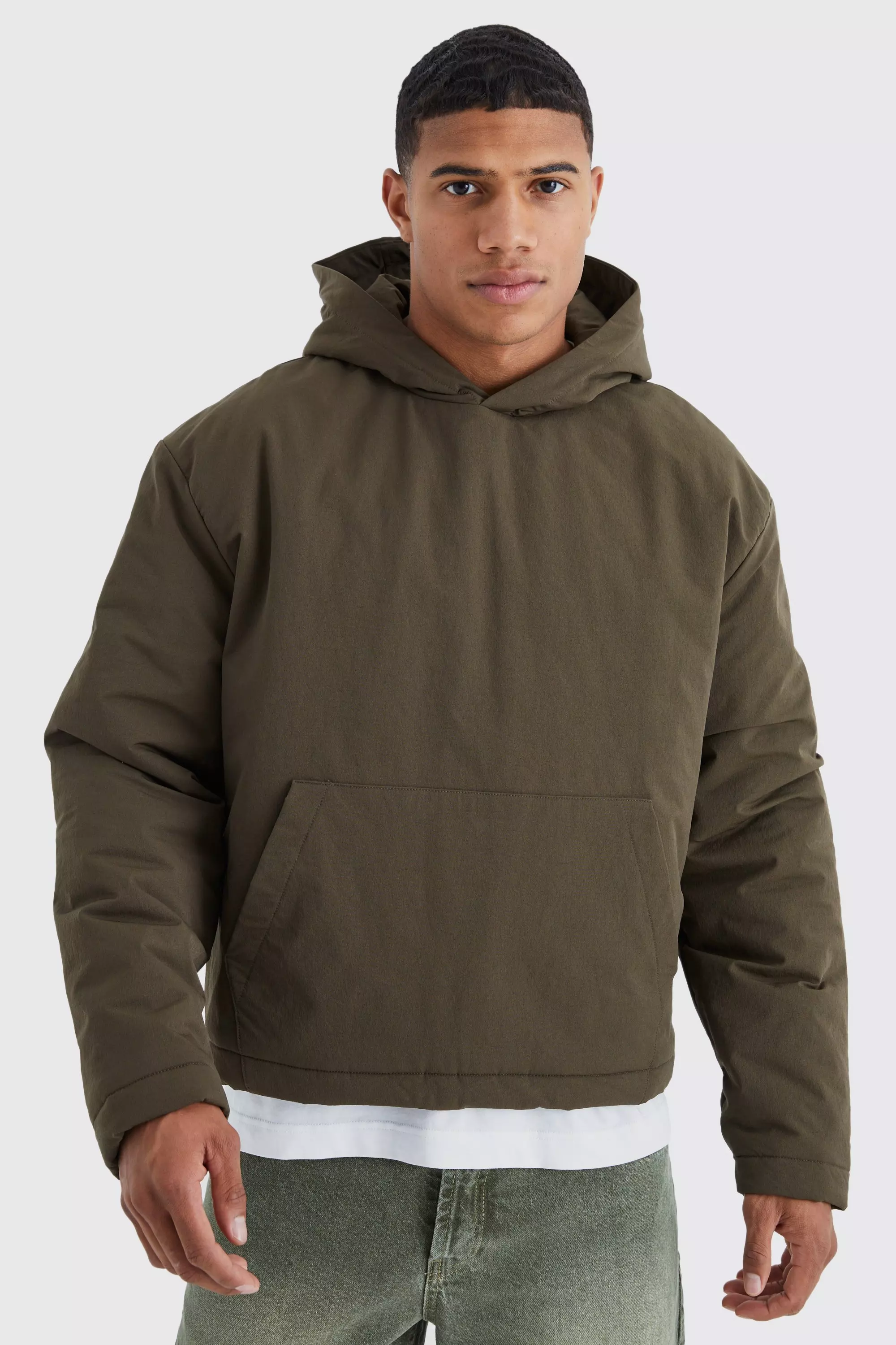 Nylon hooded jacket on sale with sweatshirt lining