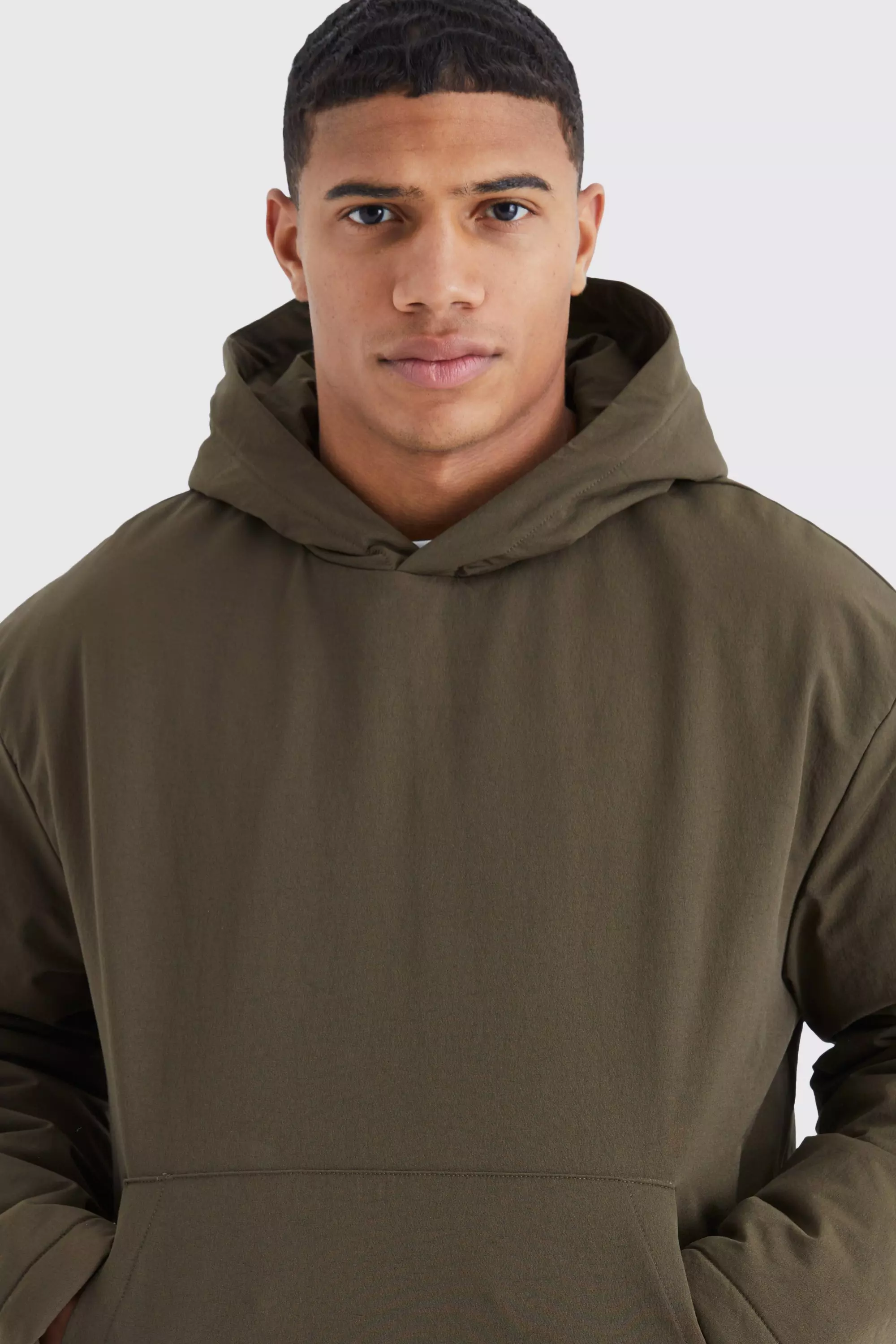 Boxy Washed Nylon Hoodie | boohooMAN USA