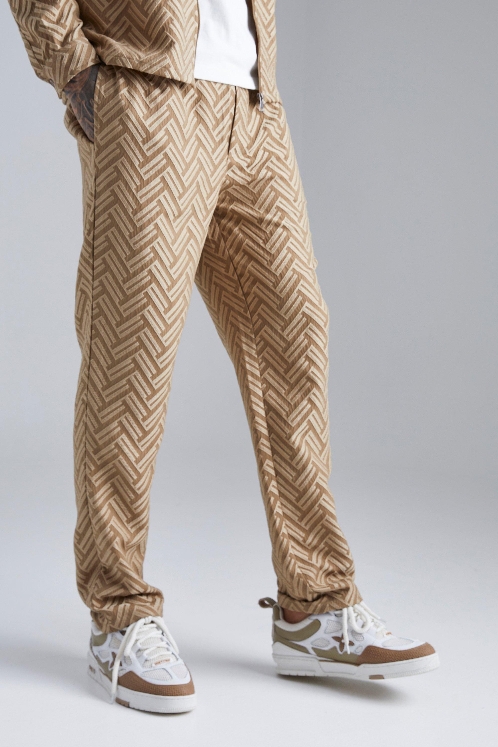 Mens Beige Tonal Geo Smart Straight Trouser, Beige
