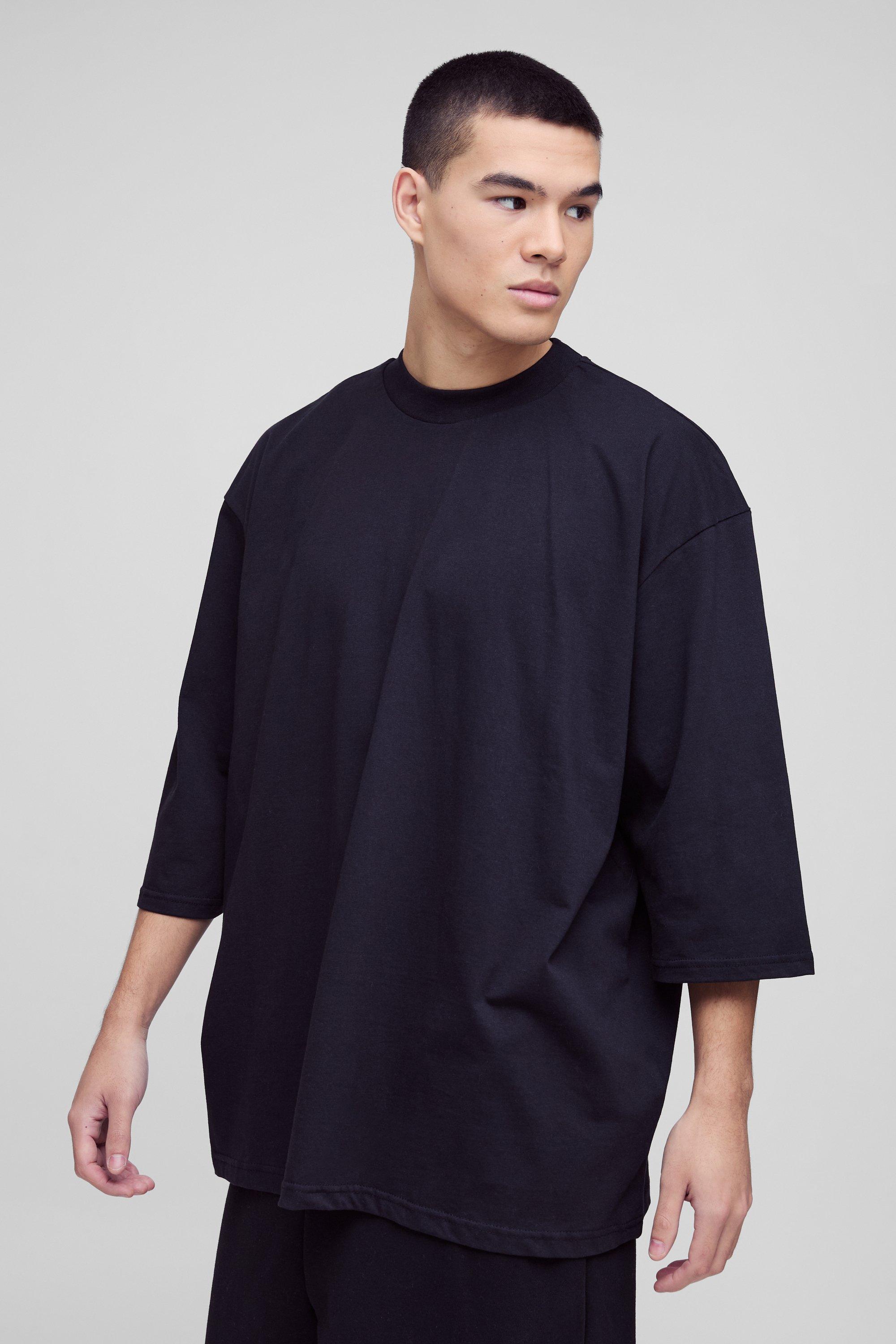 T-shirt super pesante oversize con girocollo esteso, Nero