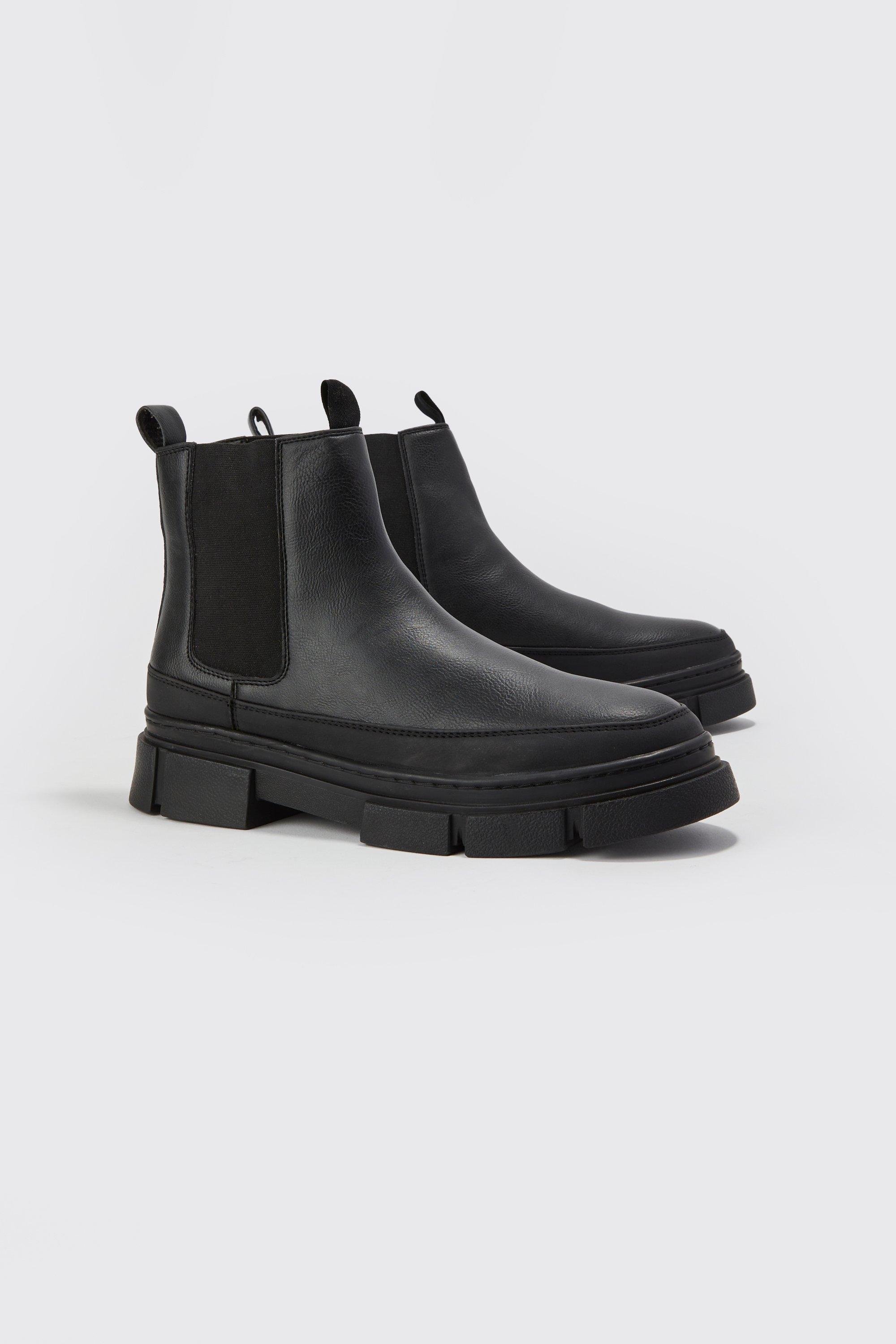 Mens Black Track Sole Chelsea Boot, Black