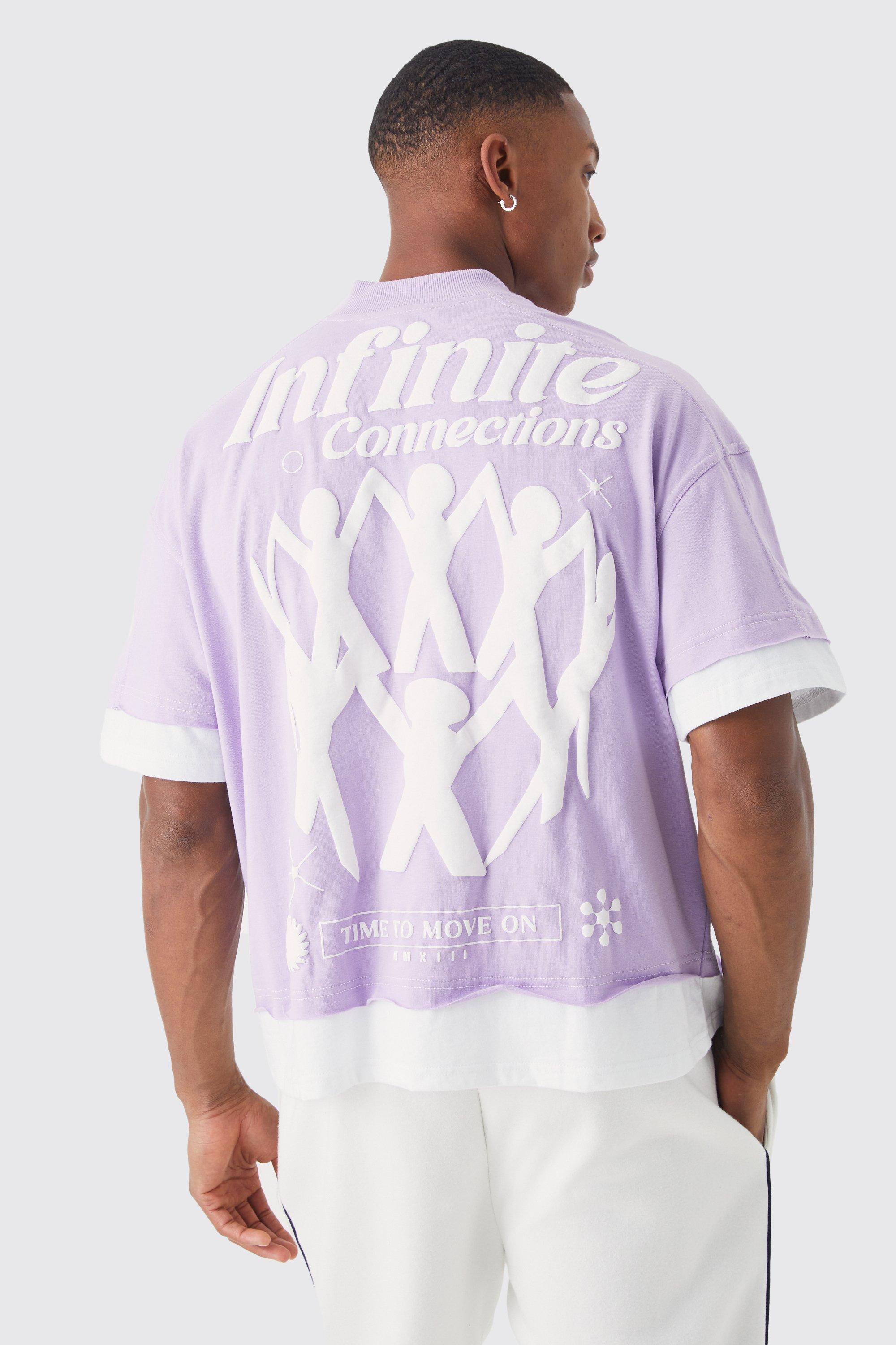 Mens Purple Oversized Boxy Faux Layer Infinite T-shirt, Purple