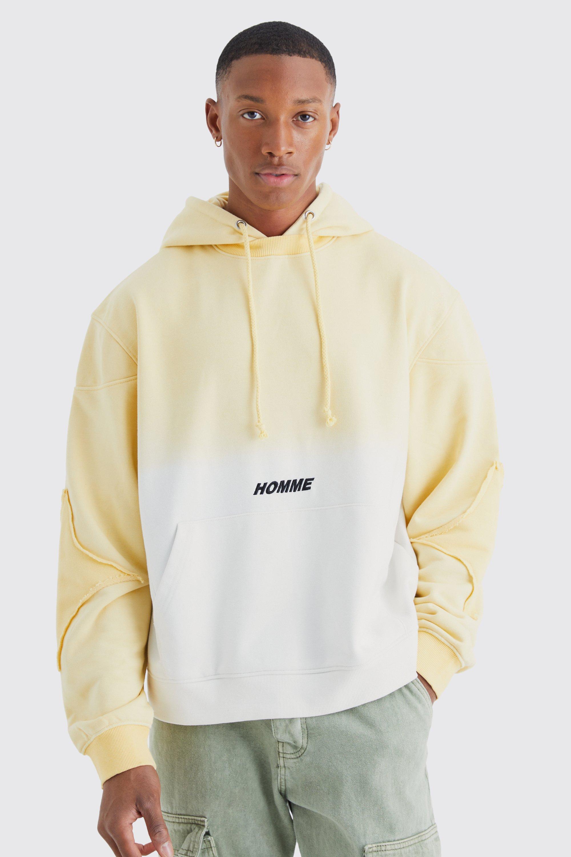 Mens Yellow Oversized Boxy Ombre Homme Hoodie, Yellow