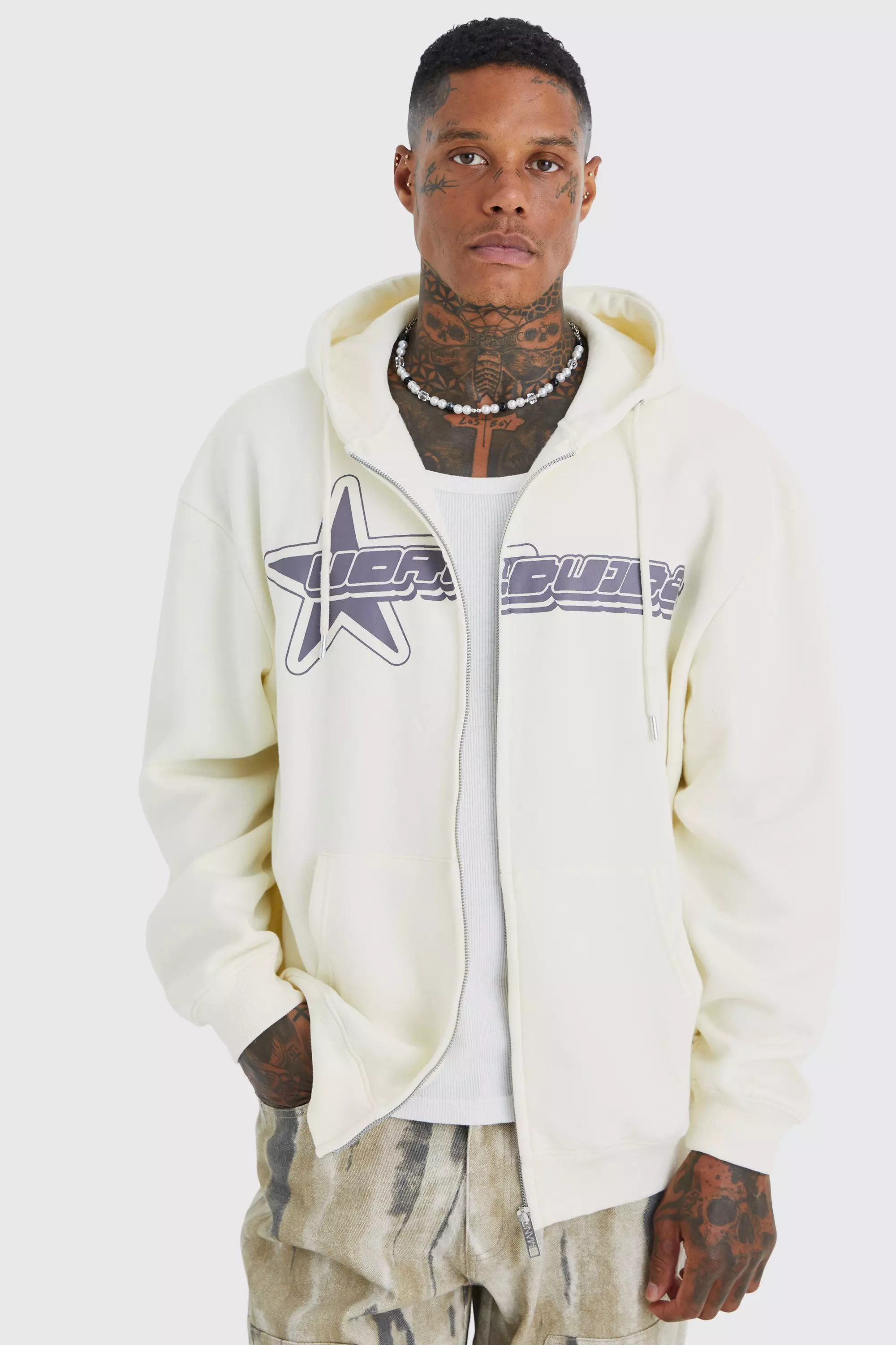 Oversized Worldwide Star Zip Through Hoodie