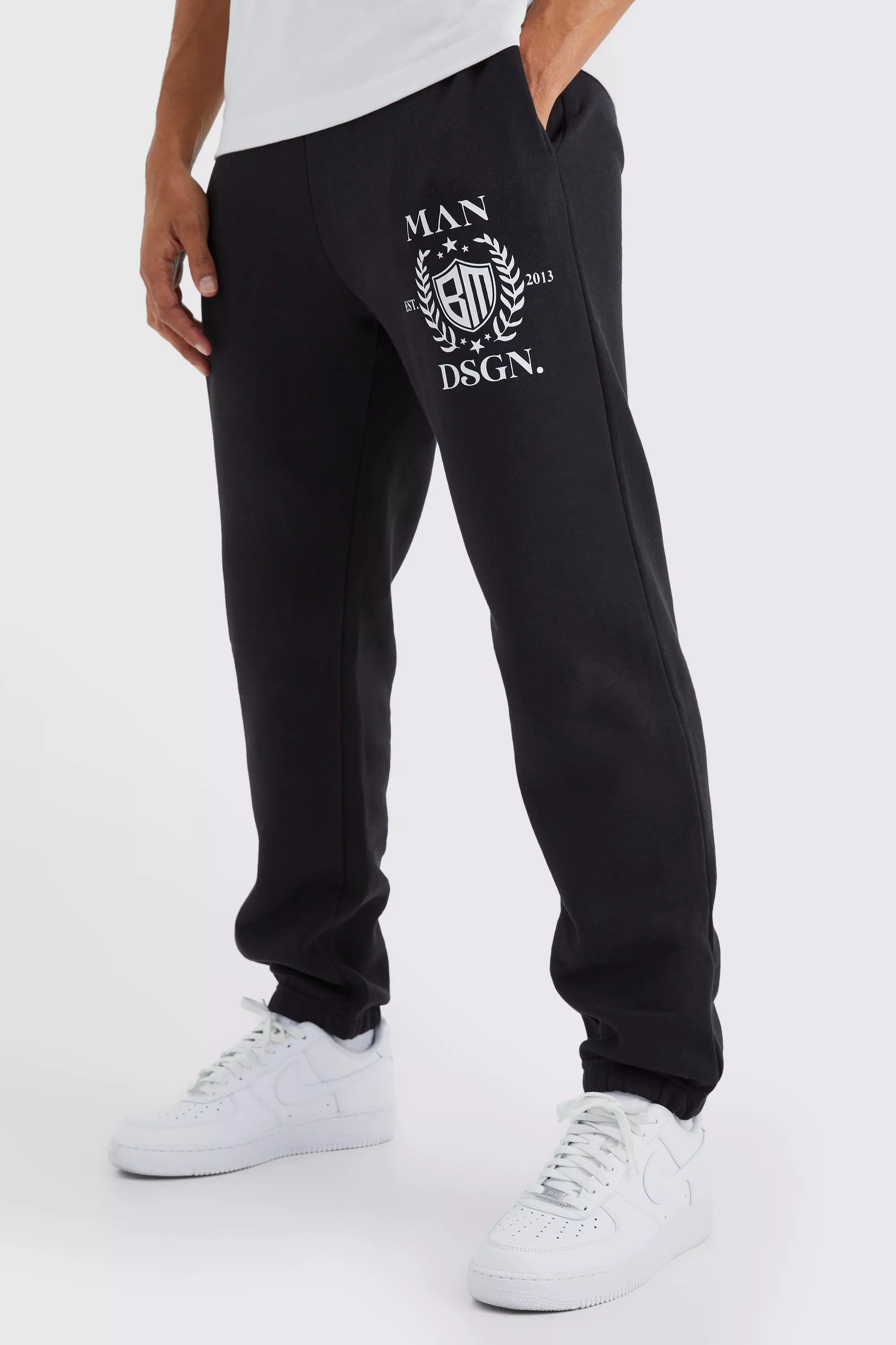 Varsity Man Crest Print Sweatpants | boohooMAN USA