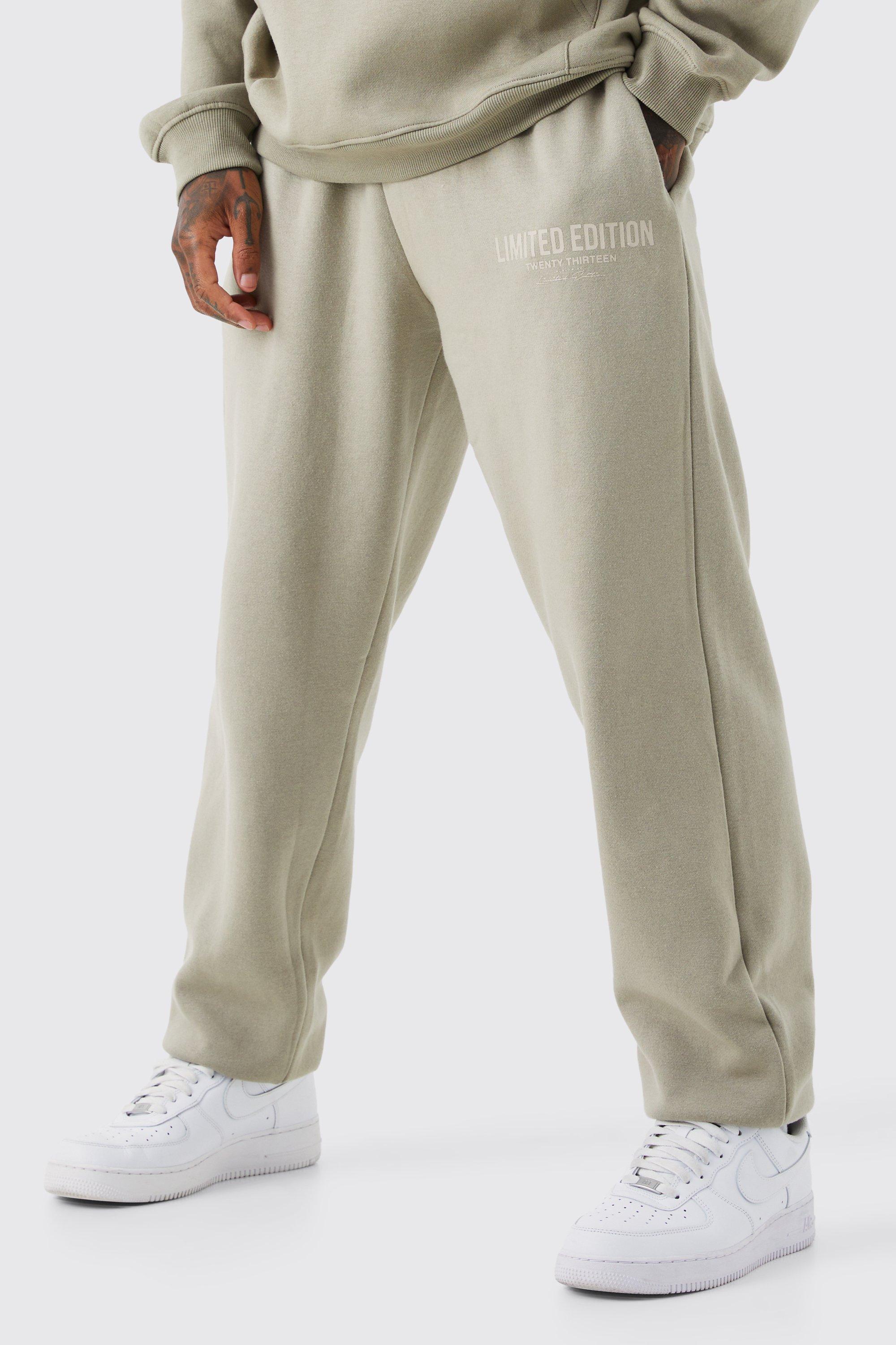 Mens Beige Oversized Limited Edition Text Print Jogger, Beige