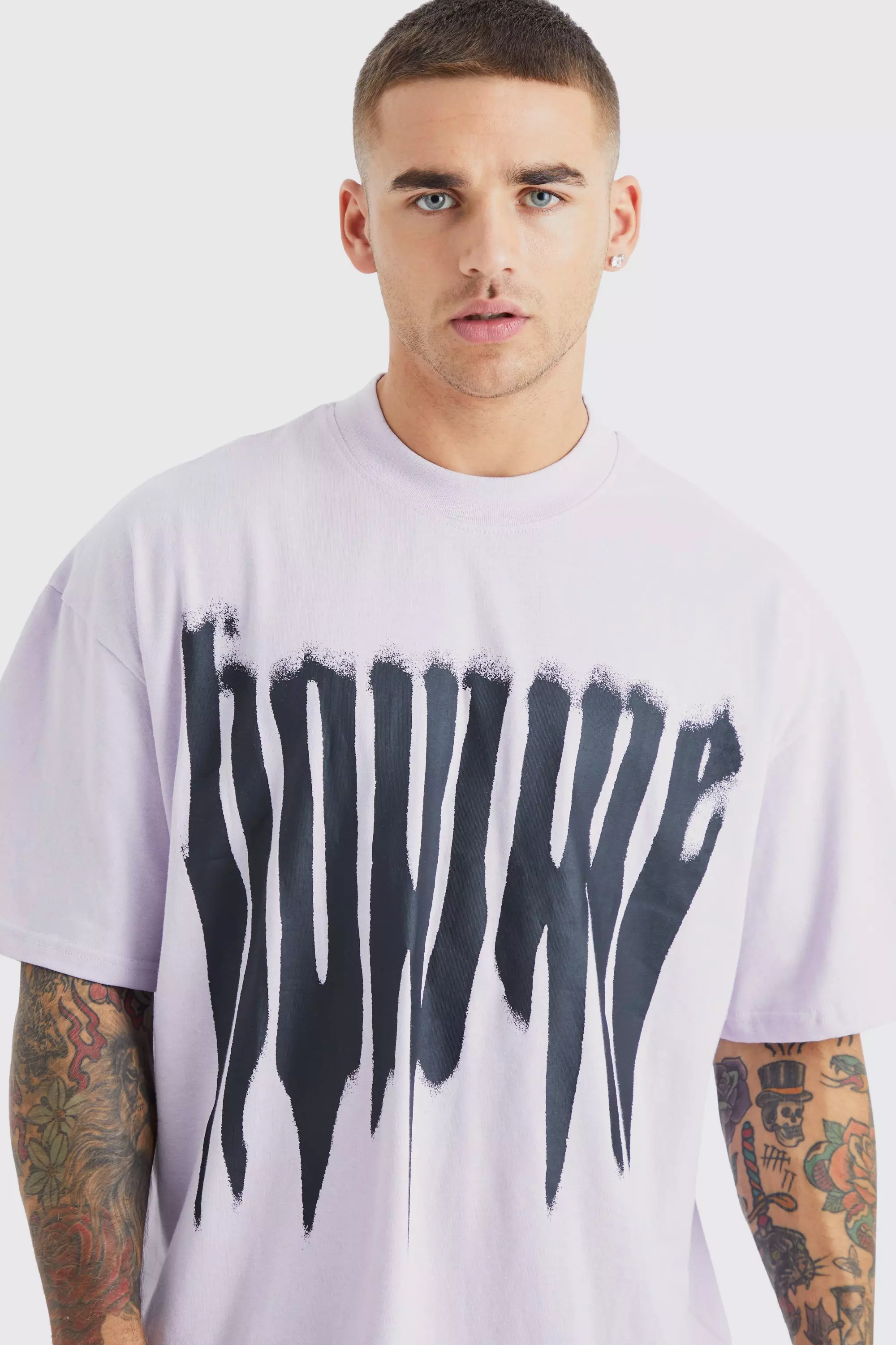 boohoo Mens Oversized Extended Neck Graphic T-Shirt - White S