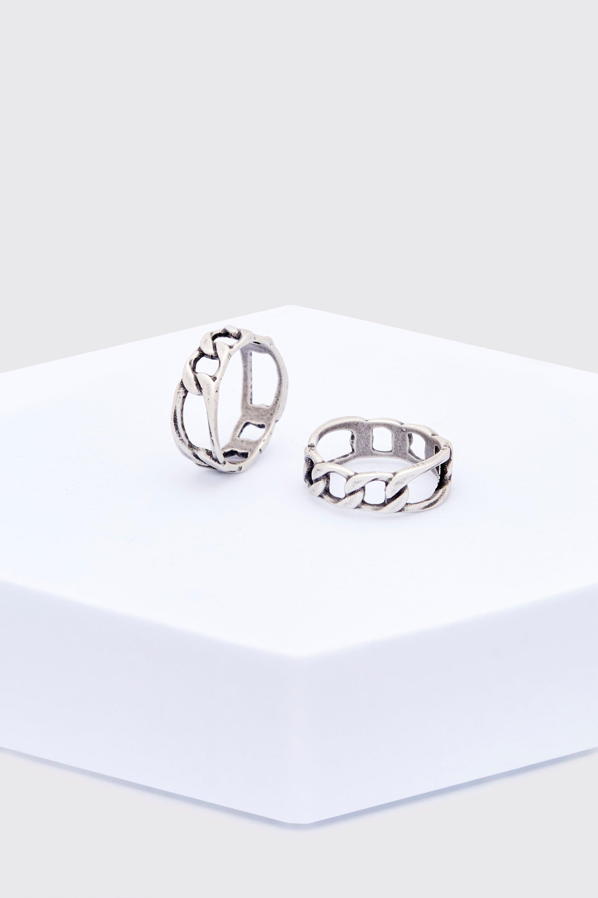 Mens Grey 2 Pack Chain Rings, Grey