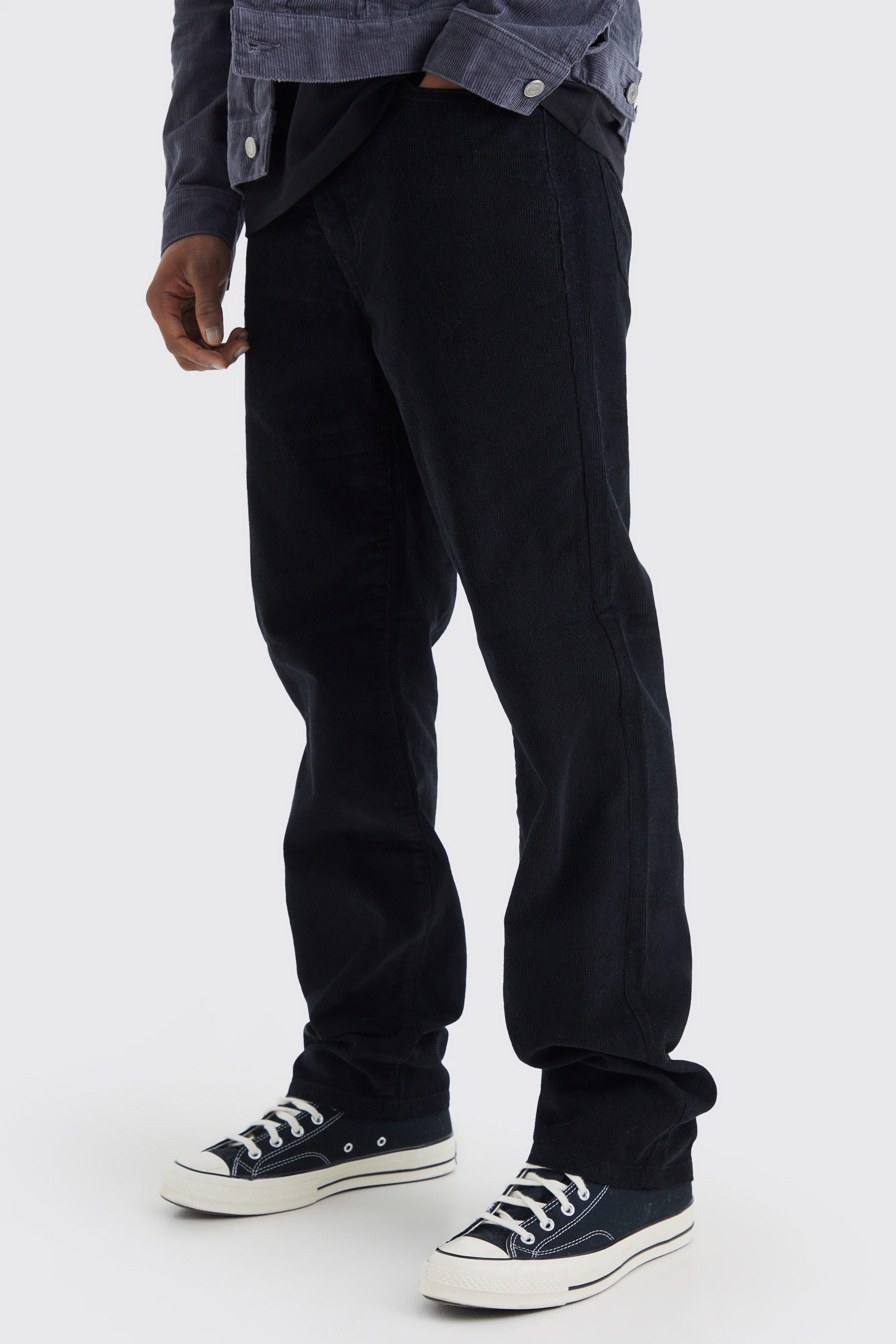 Mens Black Fixed Waist Relaxed Cord Trouser, Black