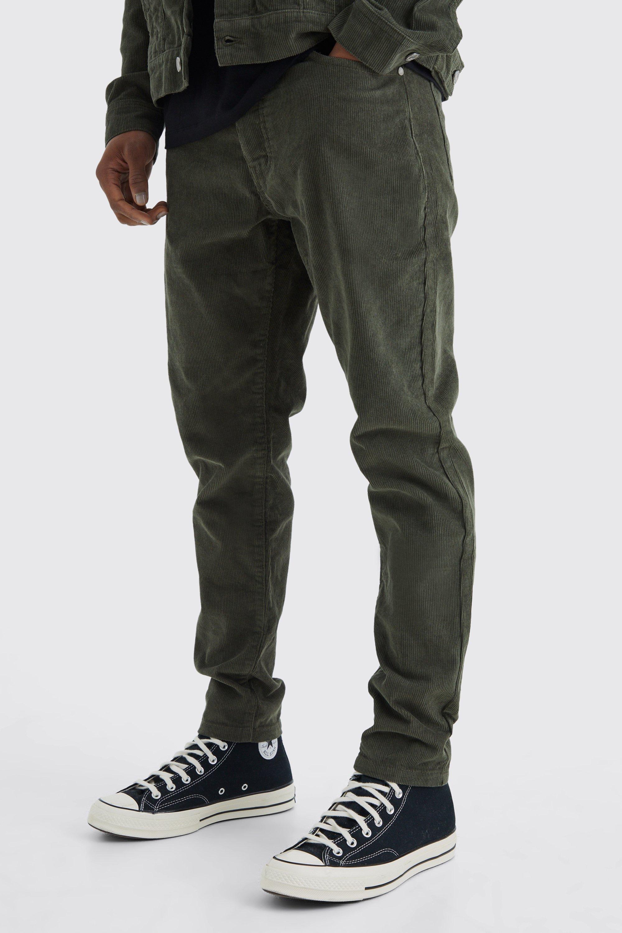 Mens Green Fixed Waist Tapered Cord Trouser, Green