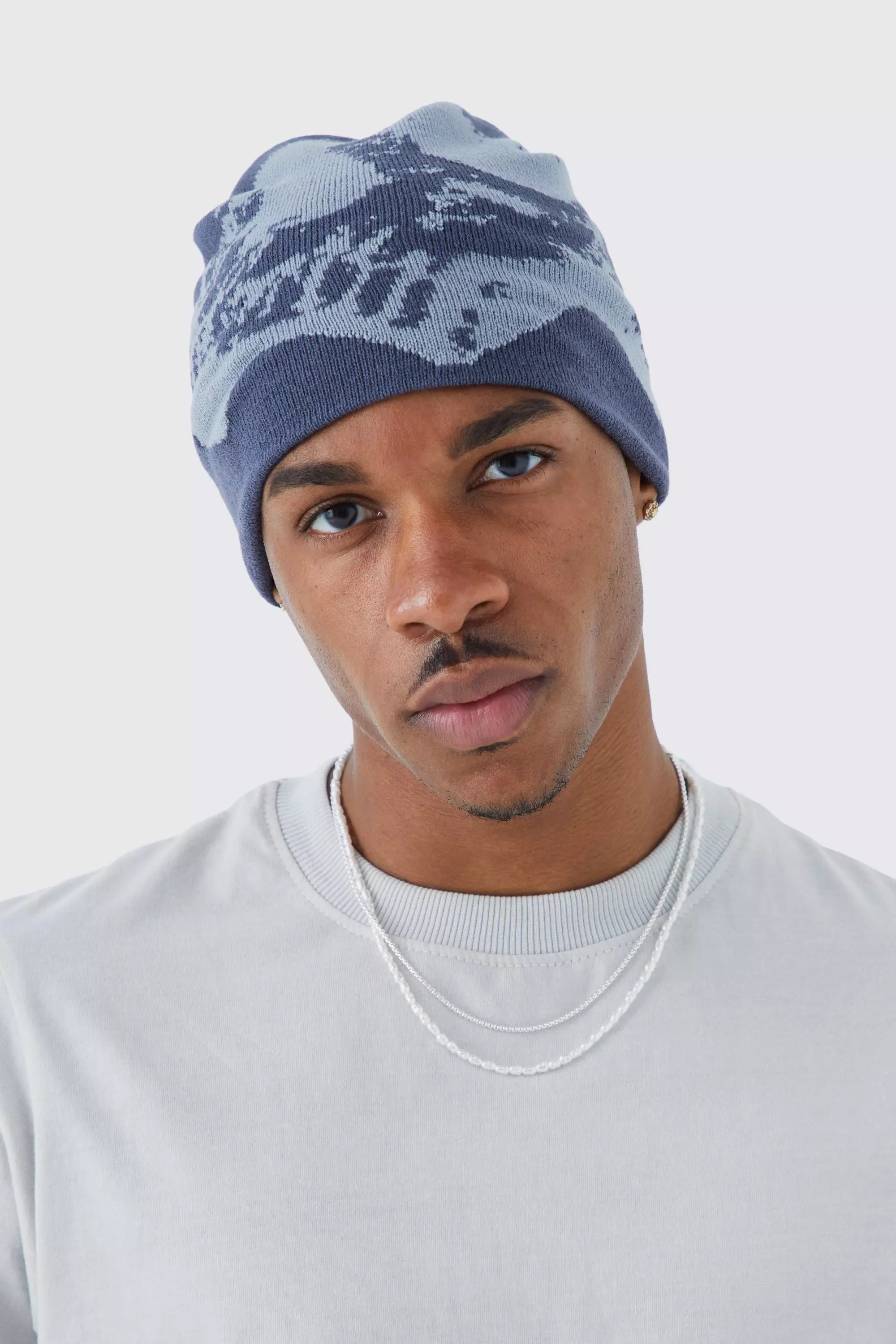 Skull Jacquard Beanie | boohooMAN USA