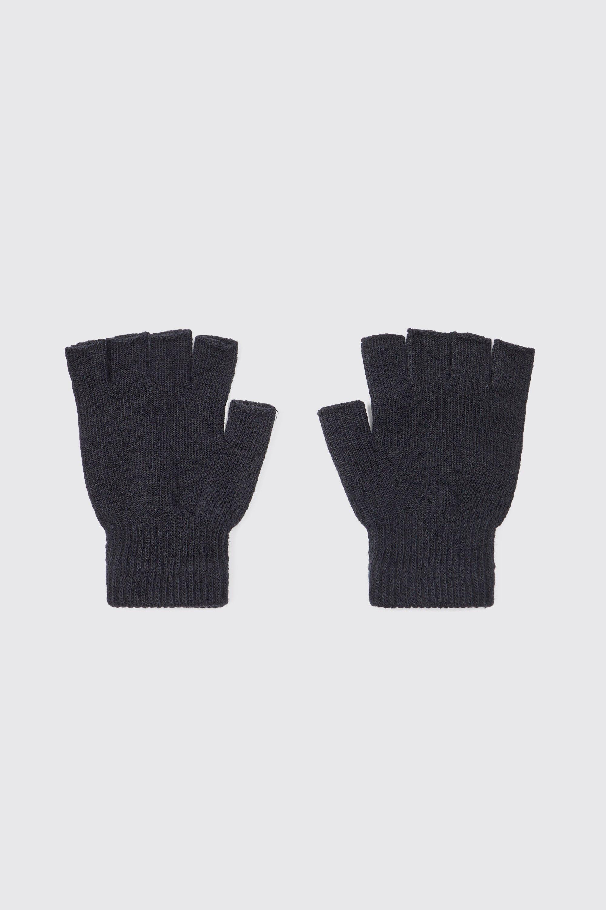 Mens Black Fingerless Gloves, Black