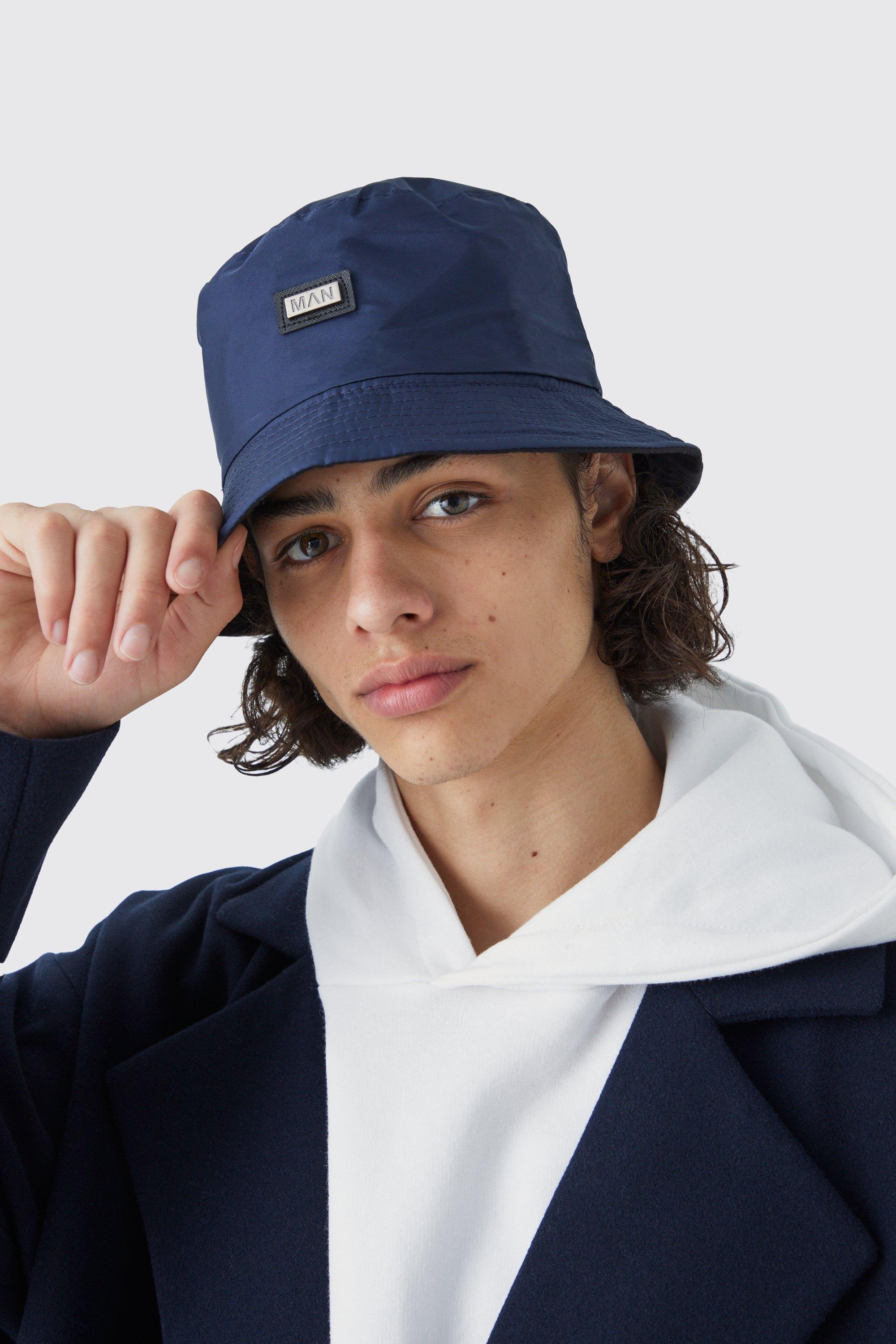 Mens Navy High Shine Satin Bucket Hat, Navy