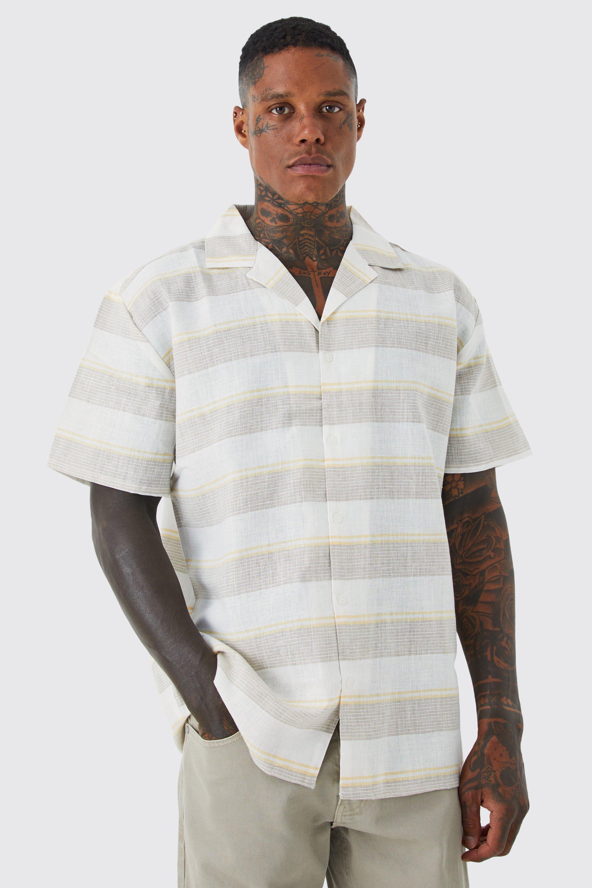 Mens Yellow Short Sleeve Oversized Colour Pop Stripe Shirt