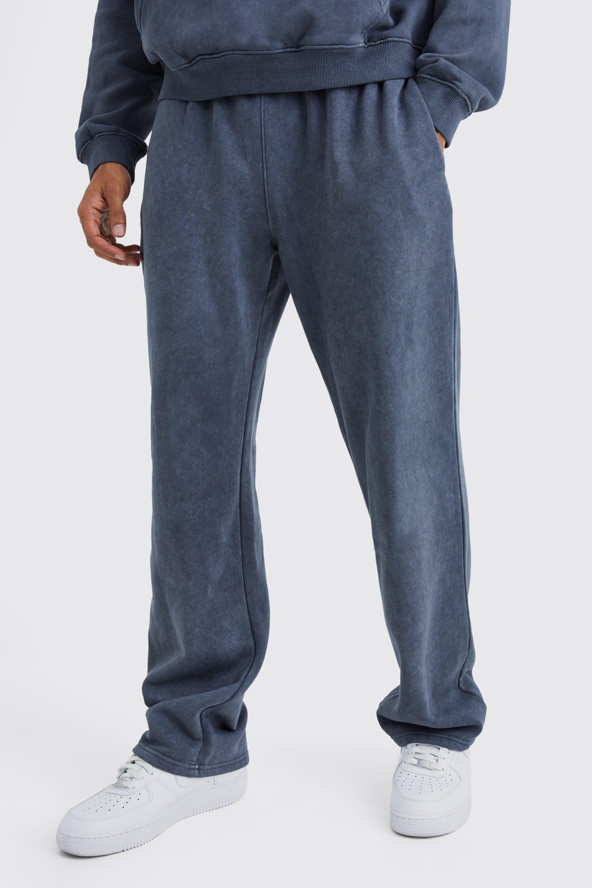 Mens Grey Relaxed Fit Acid Washed Jogger, Grey