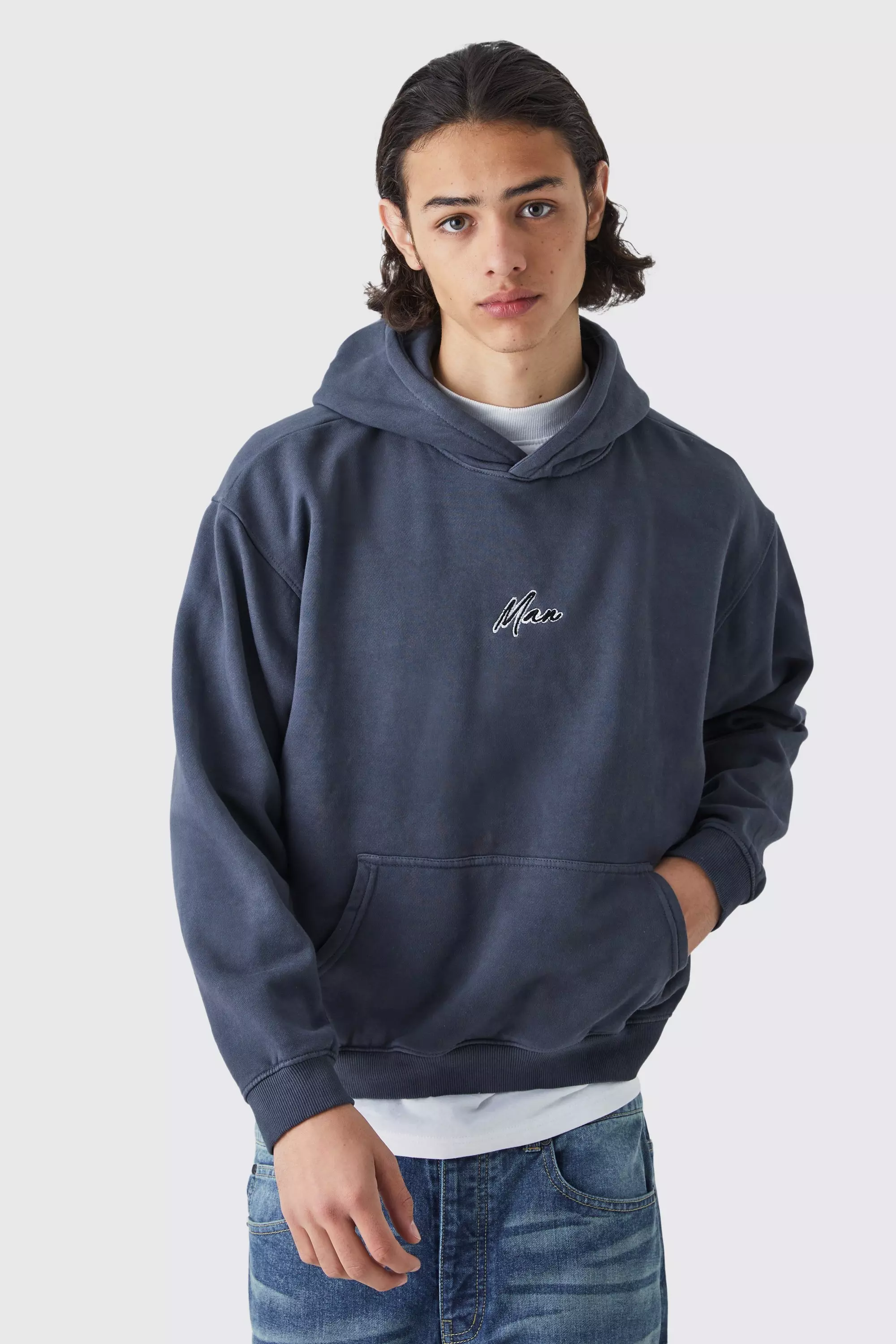 Man Oversized Boxy Acid Washed Hoodie boohooMAN USA