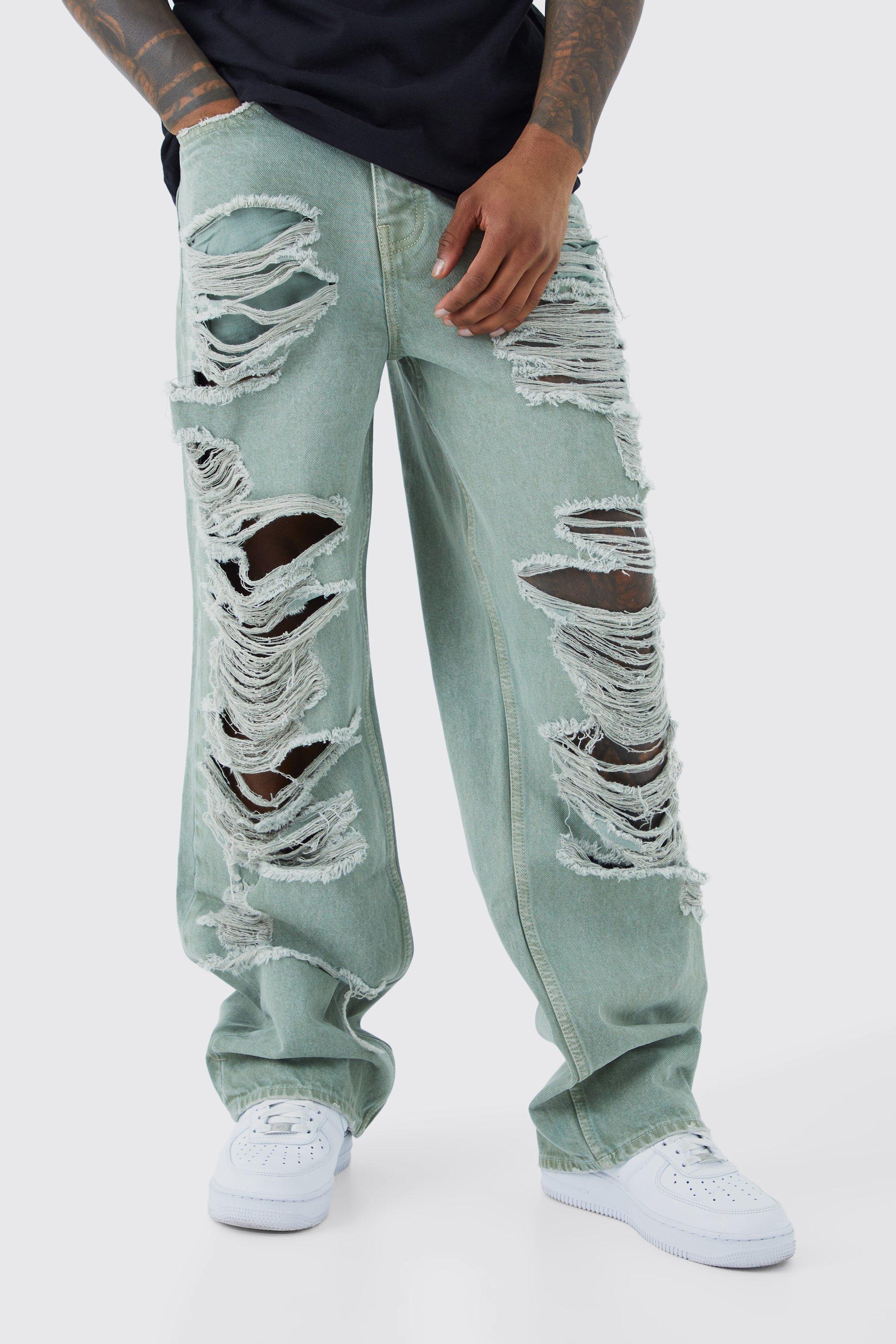 Boohoo Onbewerkte Baggy Overdye Gescheurde Jeans, Sage