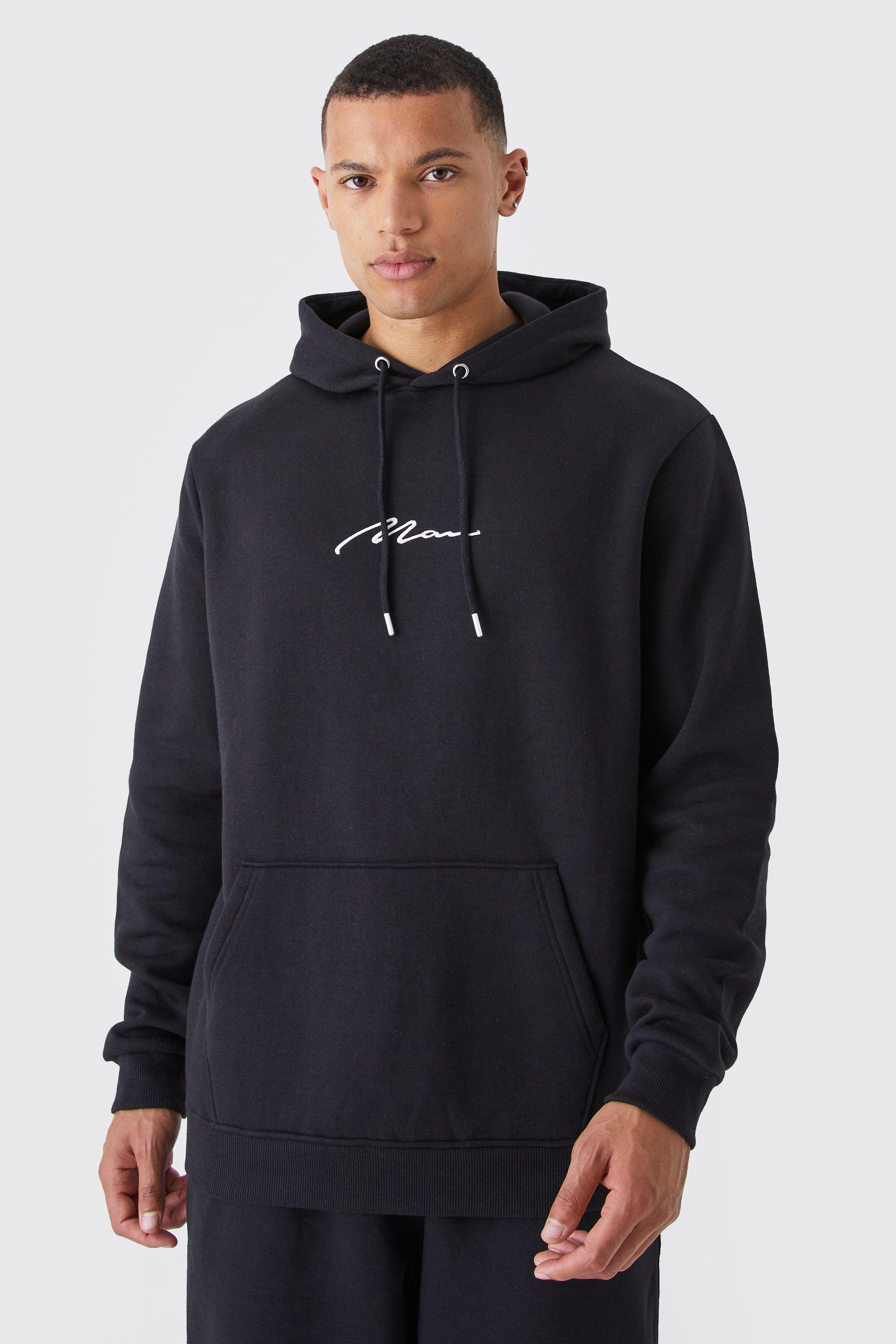 Mens Black Tall Man Signature Over The Head Hoodie, Black