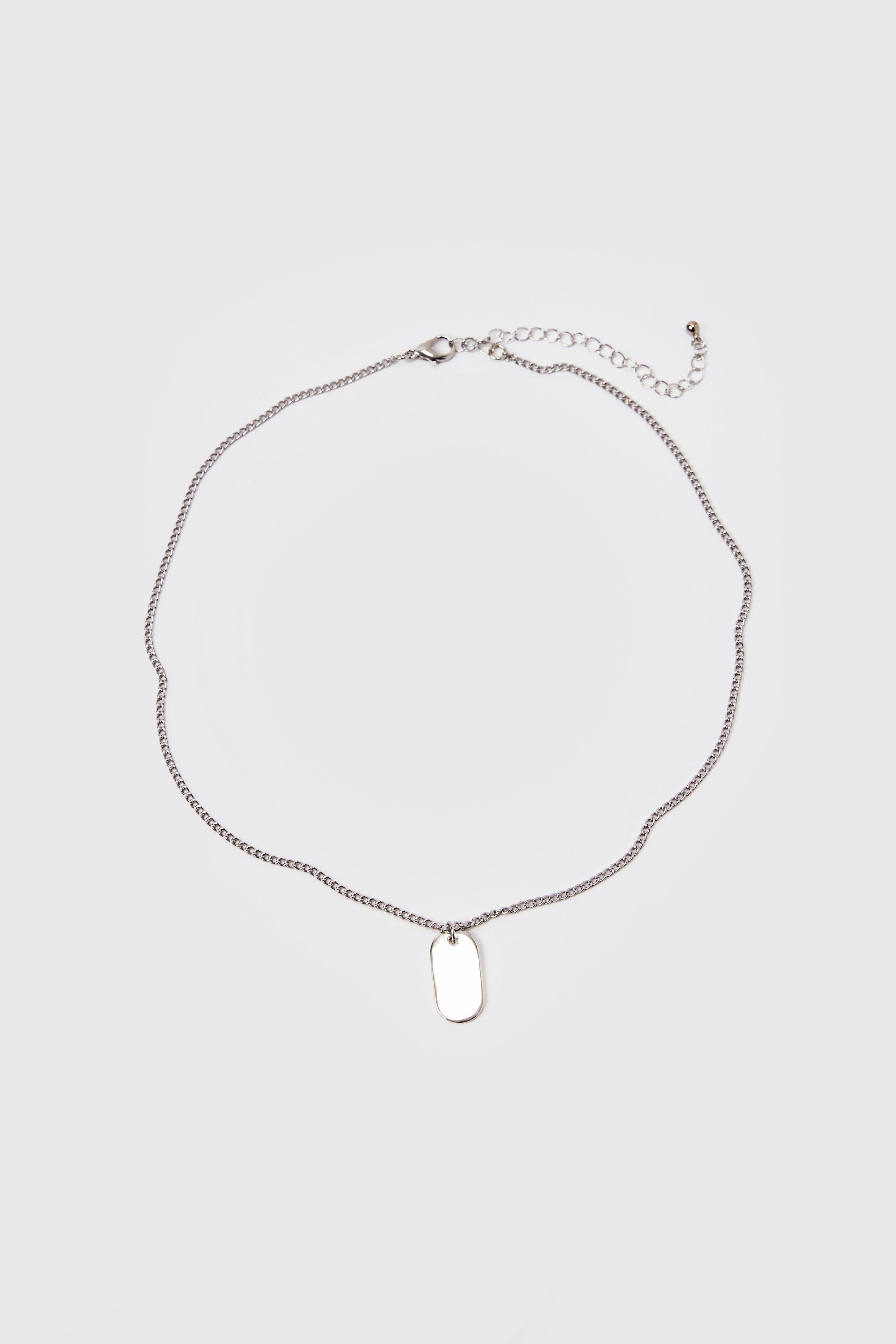 Mens Grey Dog Tag Pendant Necklace, Grey
