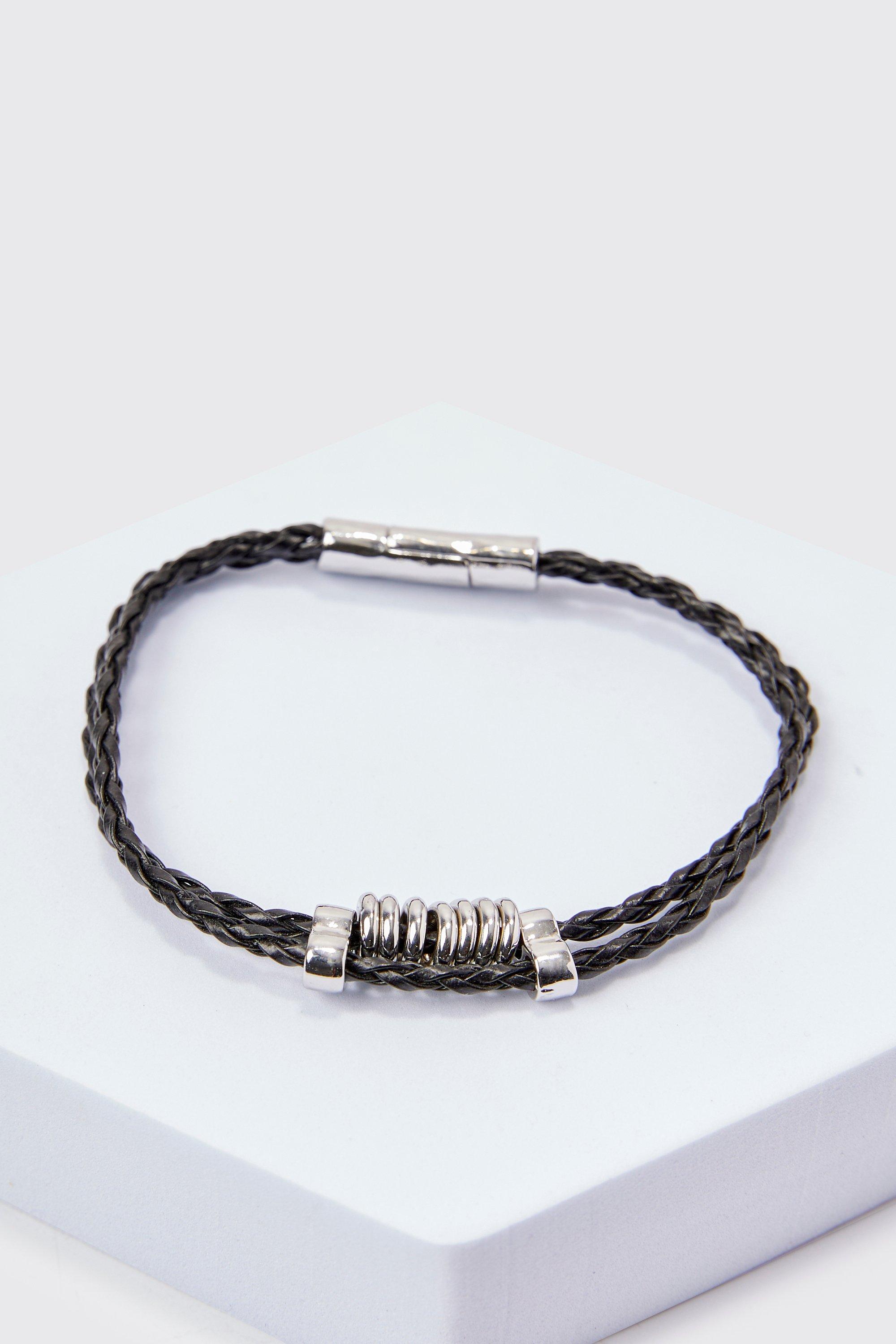 Mens Black Pu Rope Braclet, Black