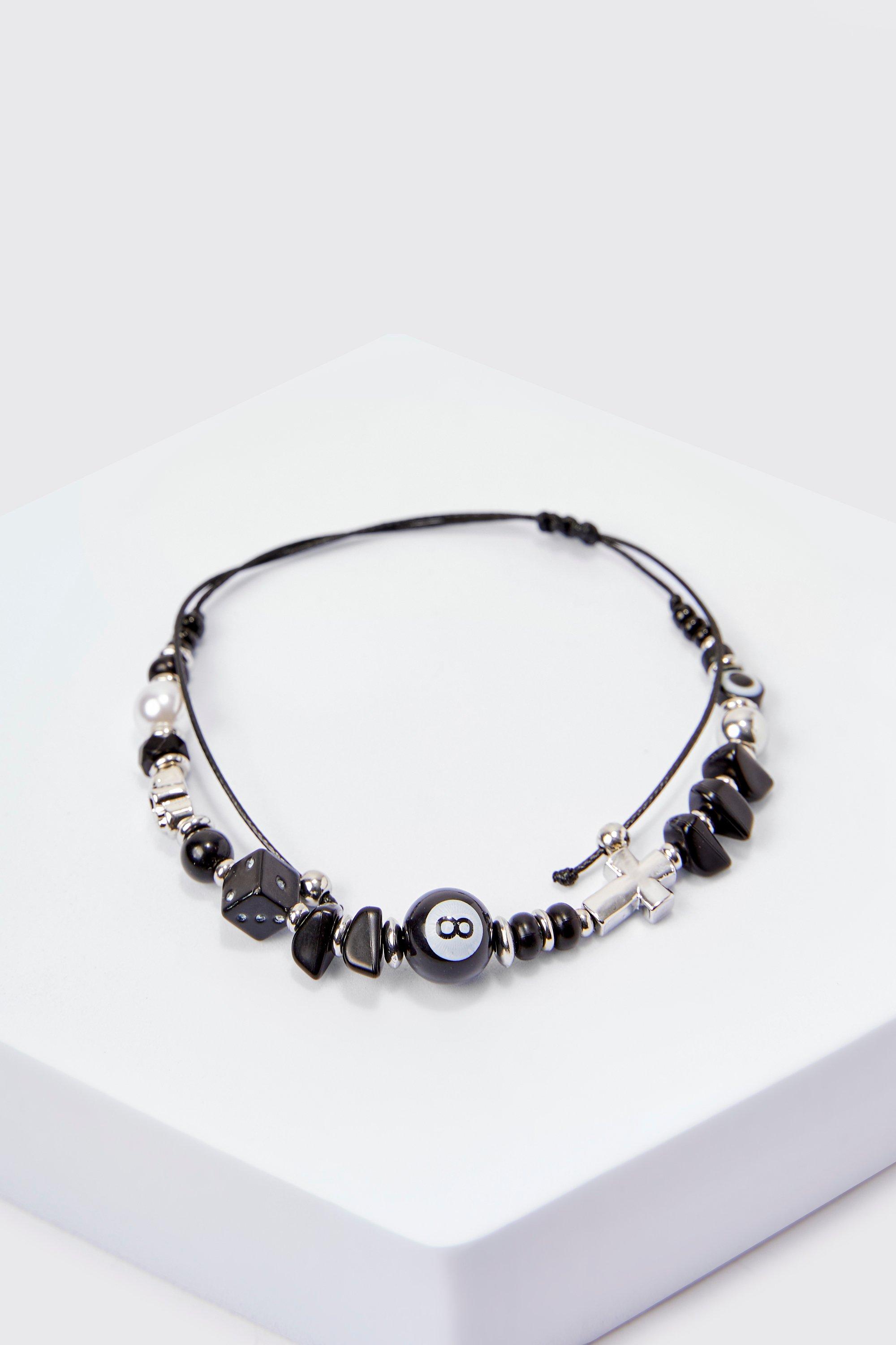 Mens Black Multi Beaded Braclet, Black