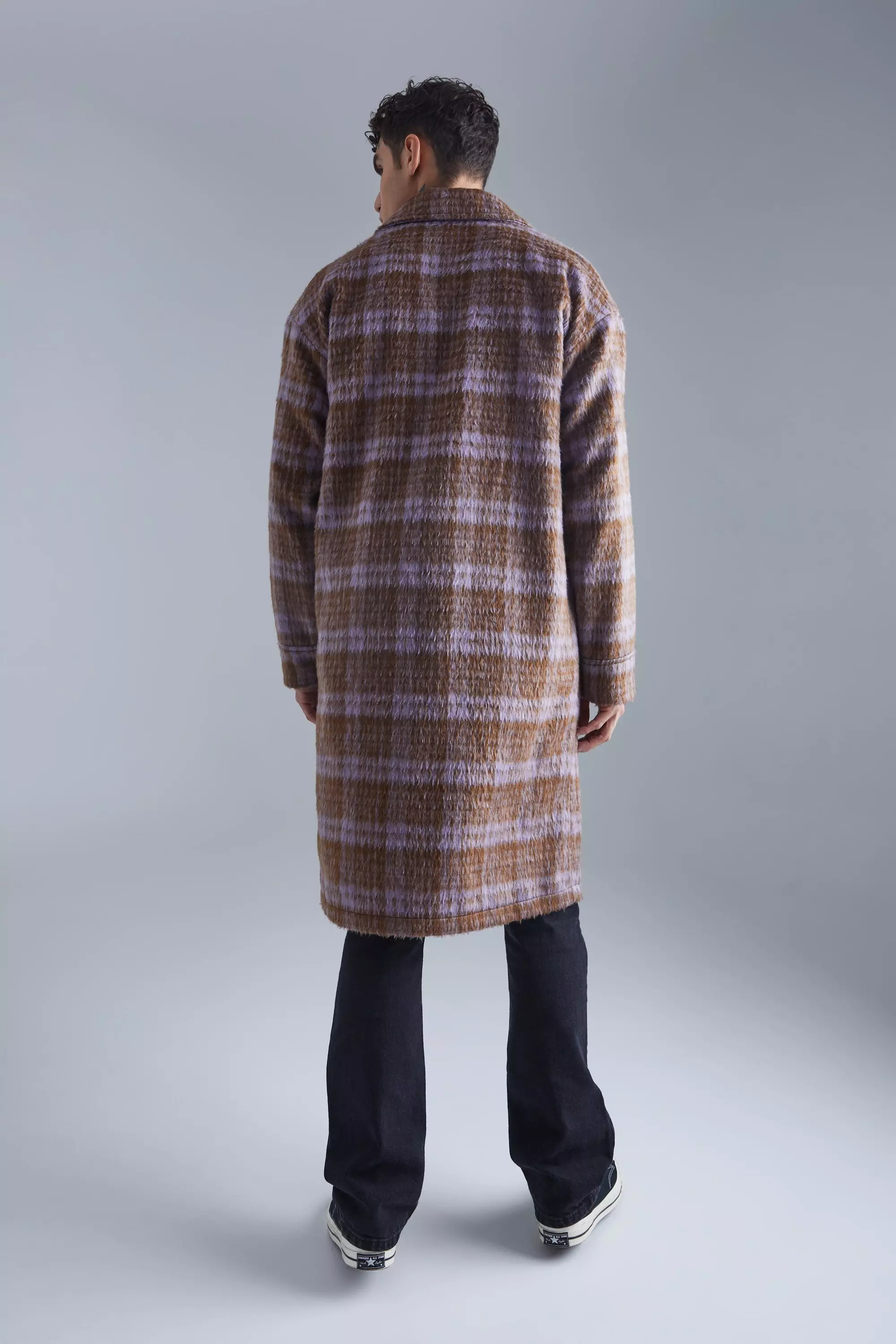 Single Breasted Brushed Check Overcoat