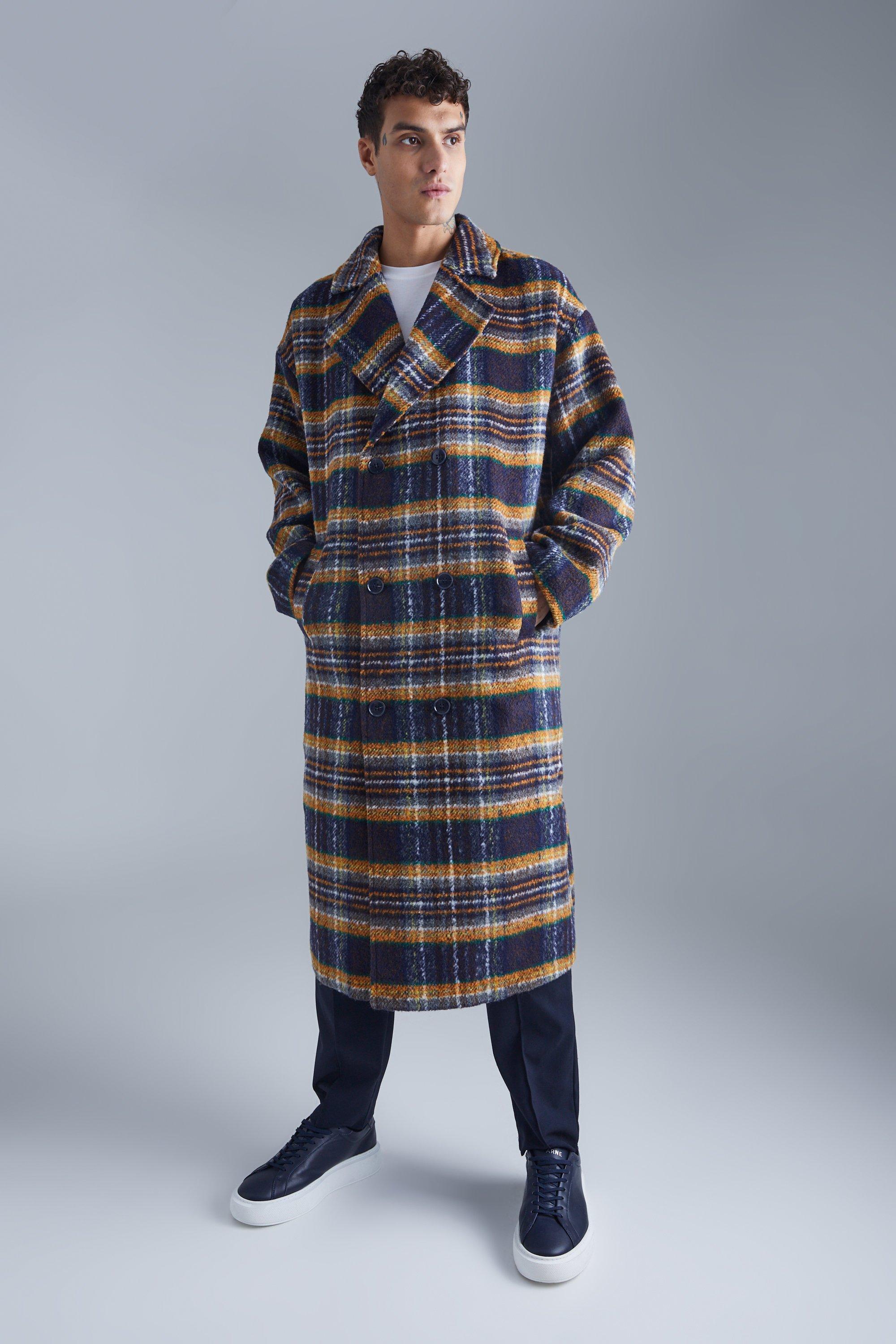 manteau long croisé à carreaux homme - multicolore - l, multicolore
