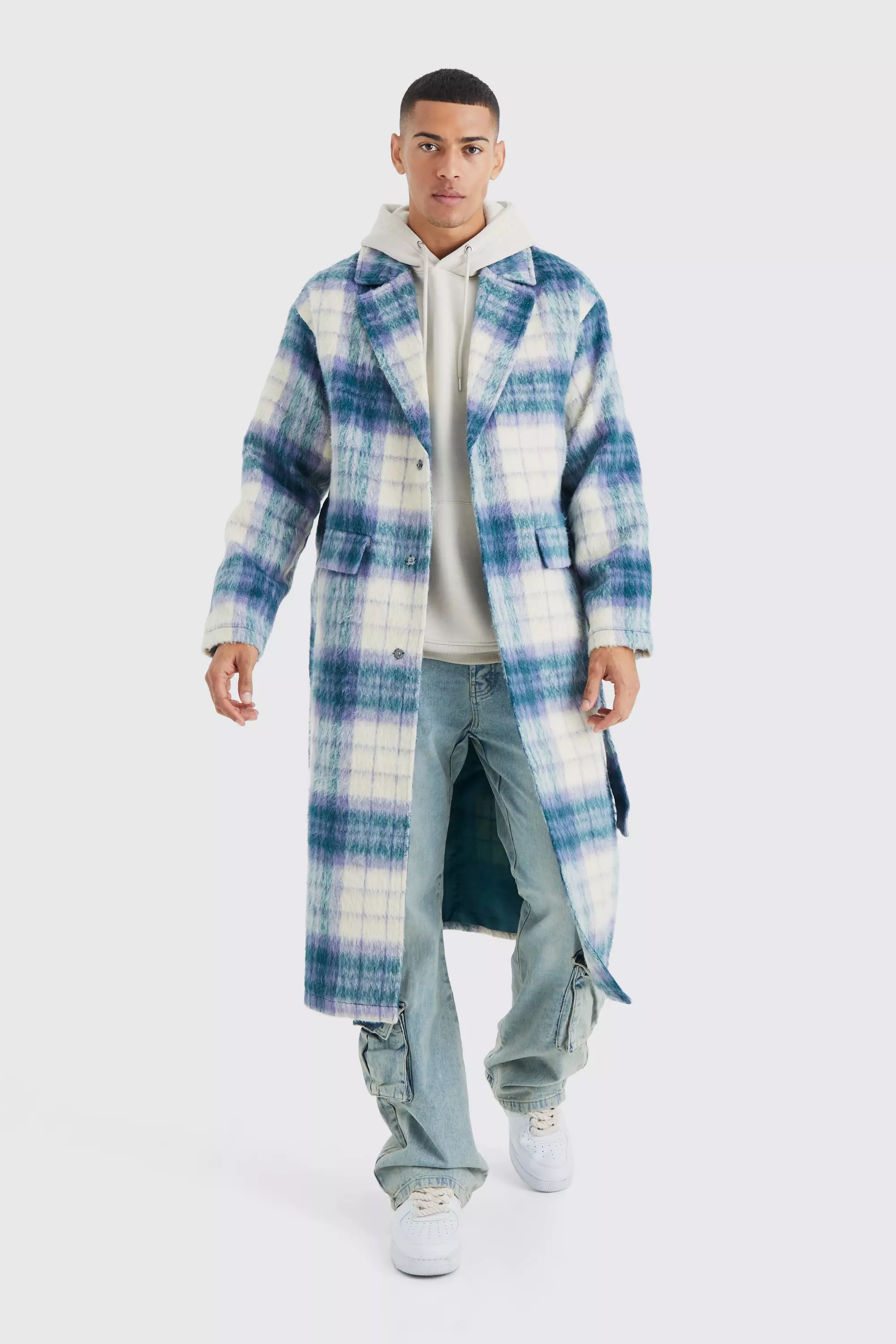 Brushed check coat sales