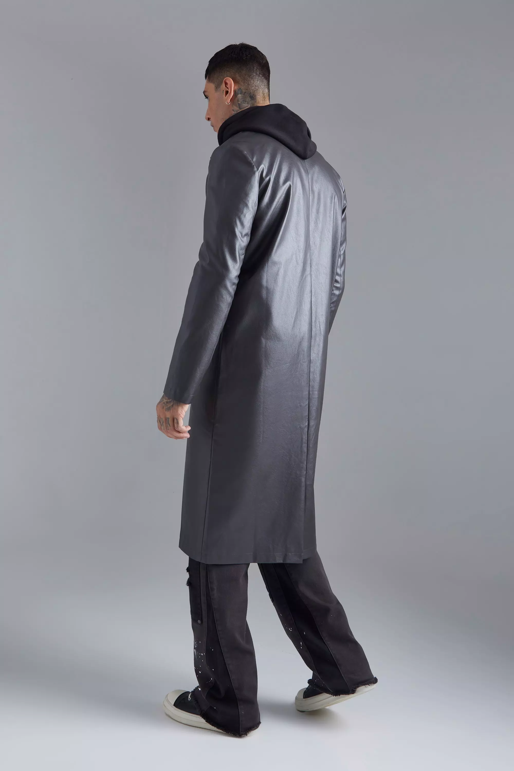 Pu Trench Coat boohooMAN USA